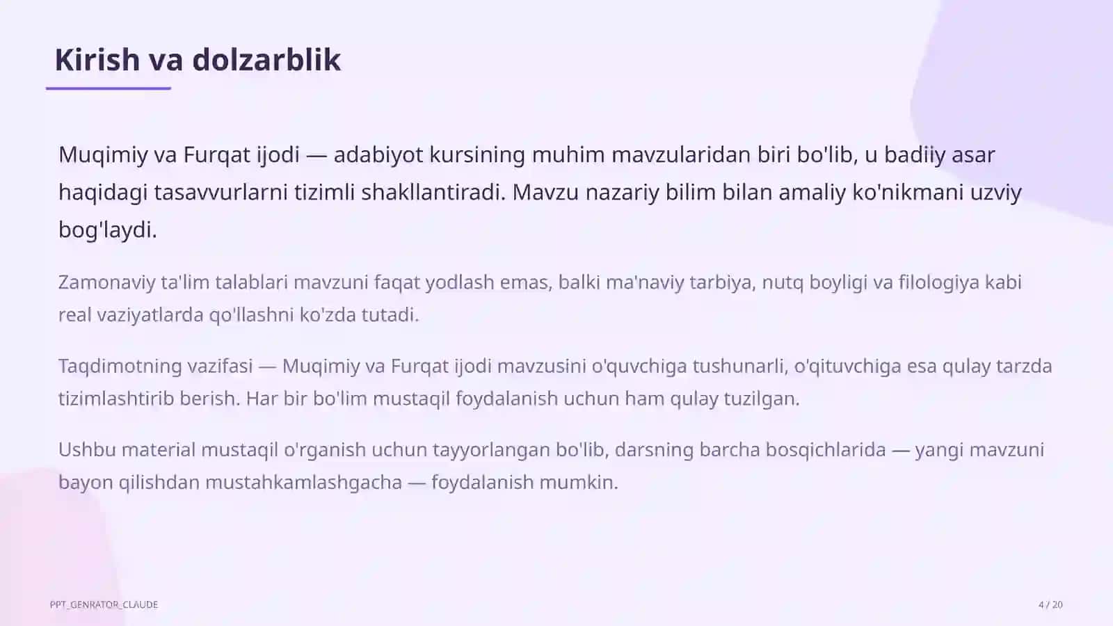 Muqimiy va Furqat ijodi (10-sinf) 4