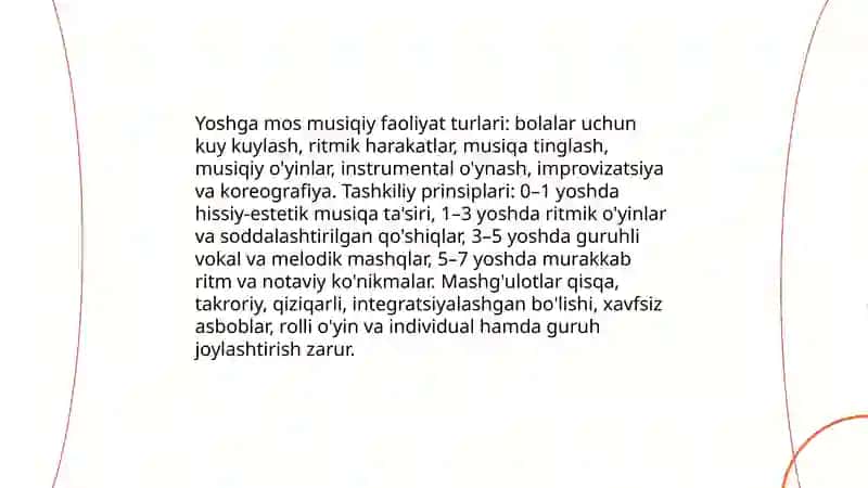 Maktabgacha ta'lim tashkilotida musiqiy ta'lim berish metodikasi bo'yicha ish olib borish 4