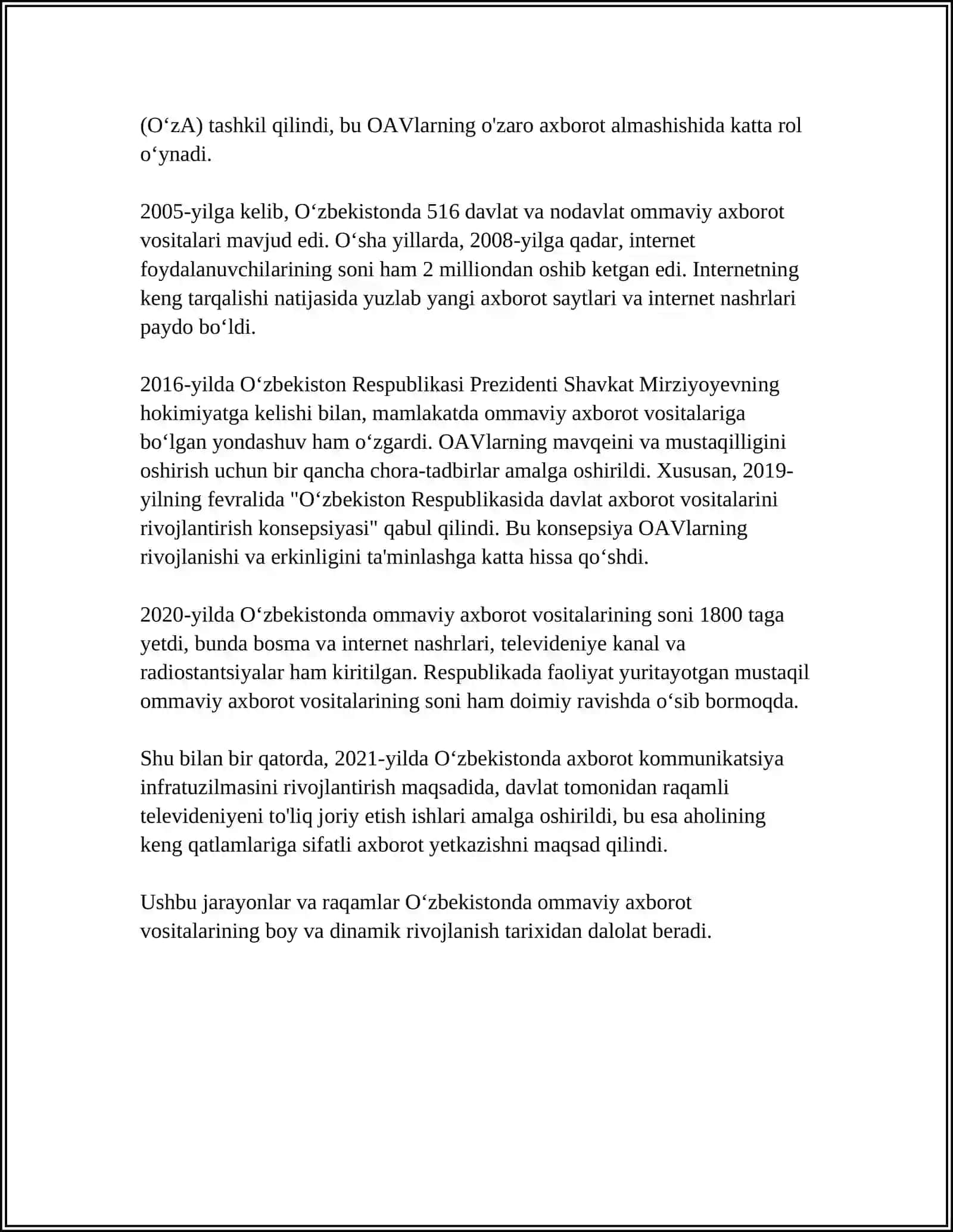 ÒZBEKISTON RESPUBLIKASIDA OMMAVIY AXBOROT VOSITALARI FAOLIYATI 4
