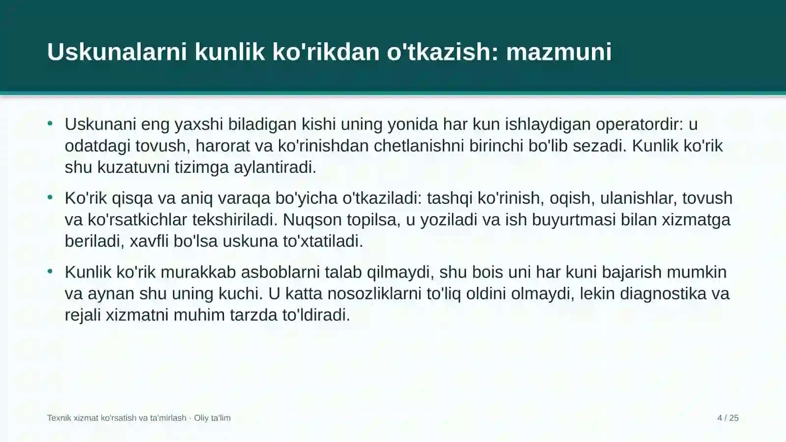 gidroelektr stansiyalarida uskunalarni kunlik ko'rikdan o'tkazish 7208 4