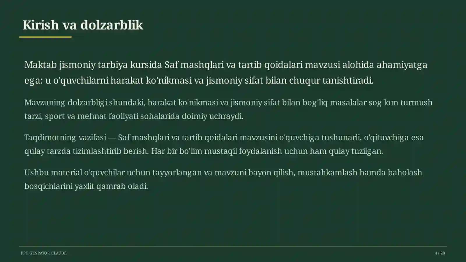 Saf mashqlari va tartib qoidalari (1-sinf) 4