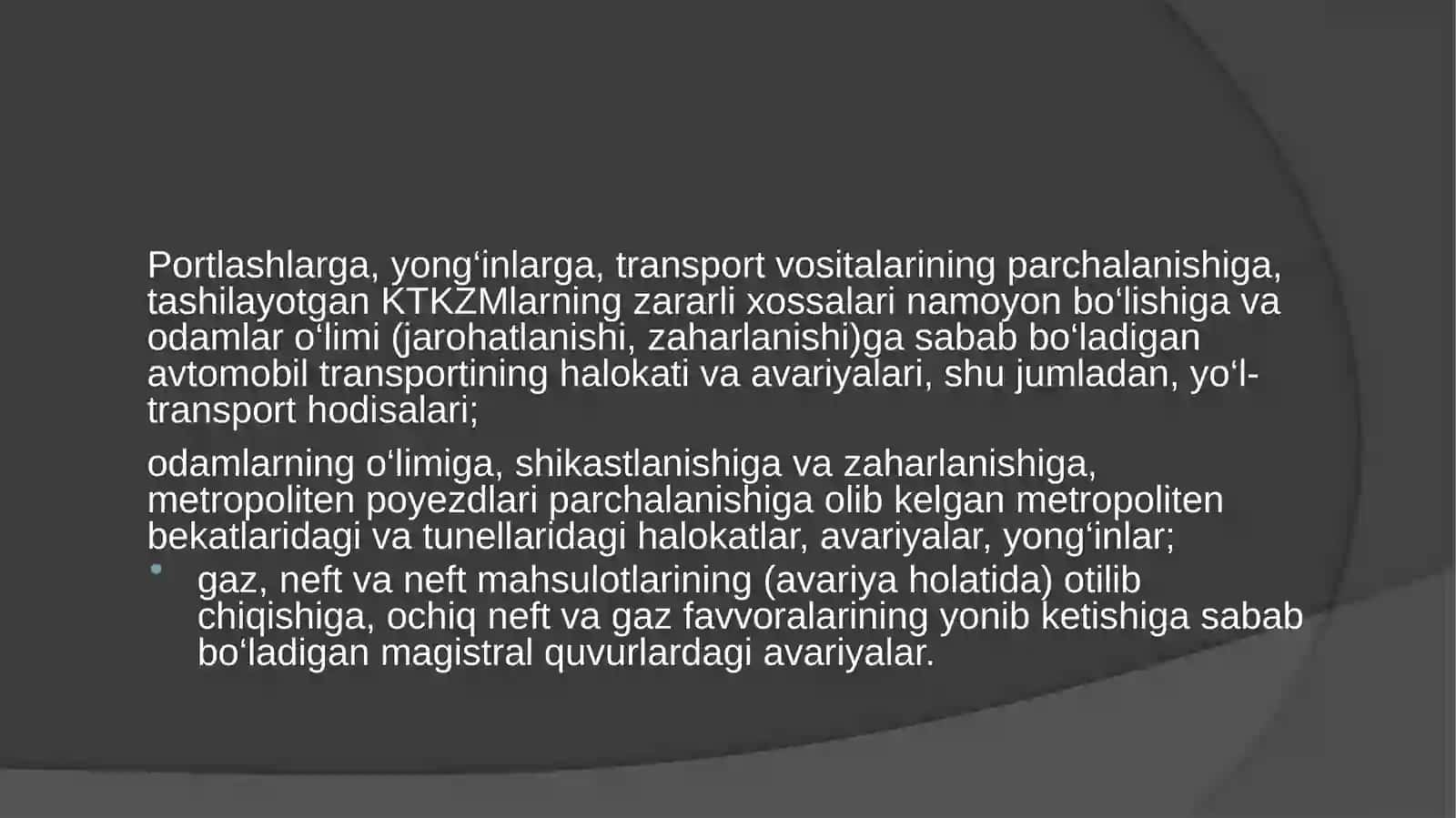 TEXNOGEN,TABIIY VA EKOLOGIK TUSDAGIFAVQULODDA VAZIYATLARNING TASNIFI TO‘G‘RISIDA 4