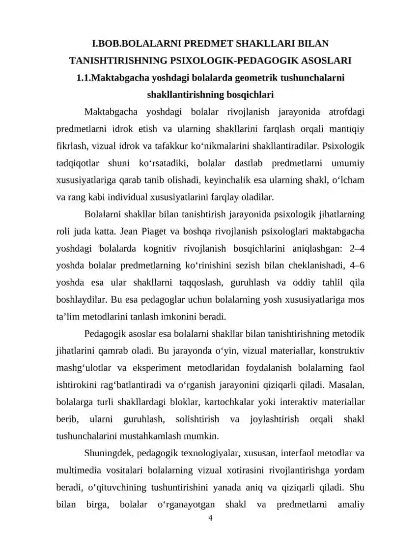 HAR BIR YOSH GURUHIDA BOLALARNI PREDMETLAR SHAKLI BILAN TANISHTIRISH METODIKASI 4