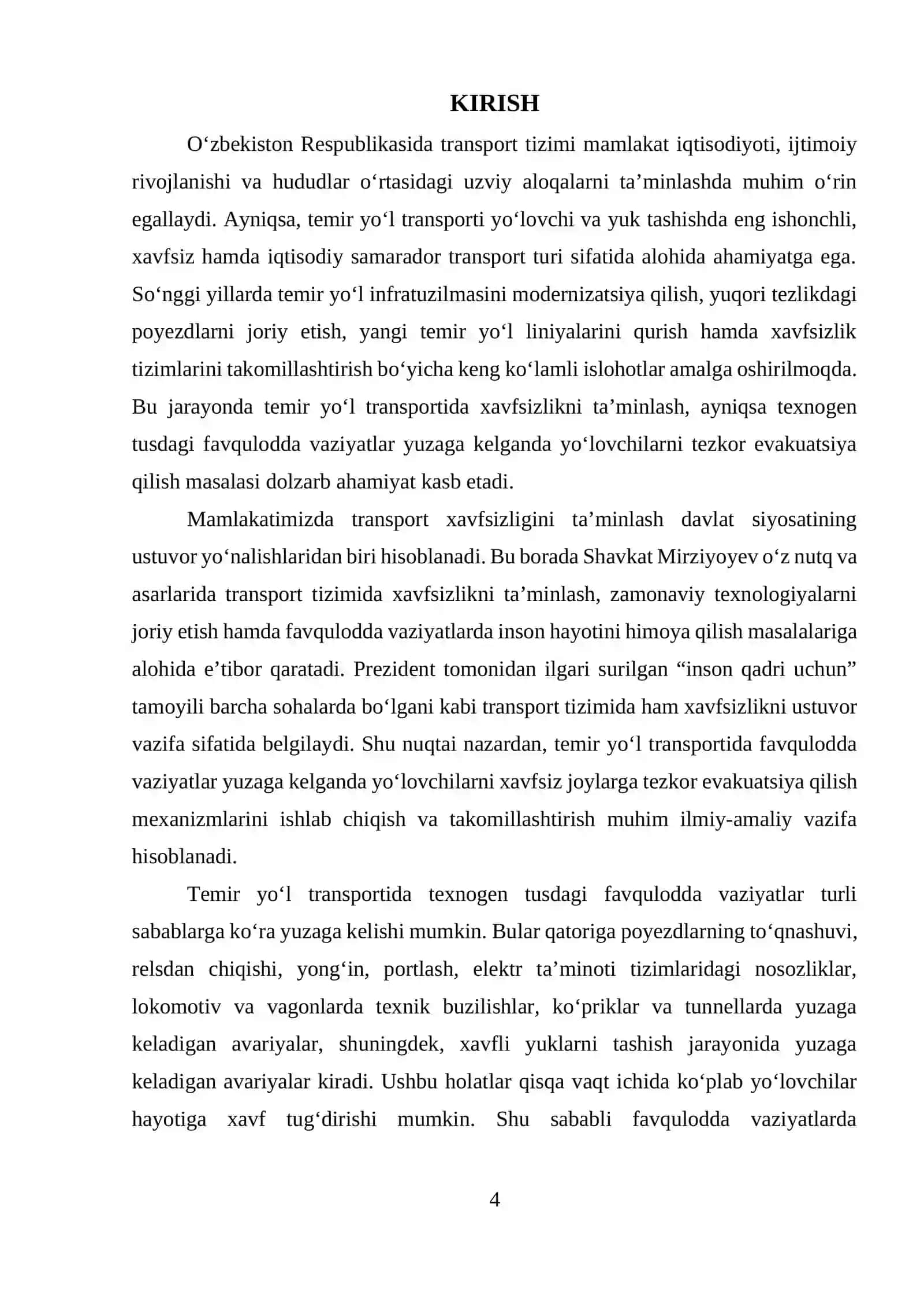 O‘zbekiston temir yo‘llarida texnogen tusdagi FVlar yuzaga kelganda yo‘lovchilarni xavfsiz joylarga tezkor evakuatsiya qilish mexanizmlari 4