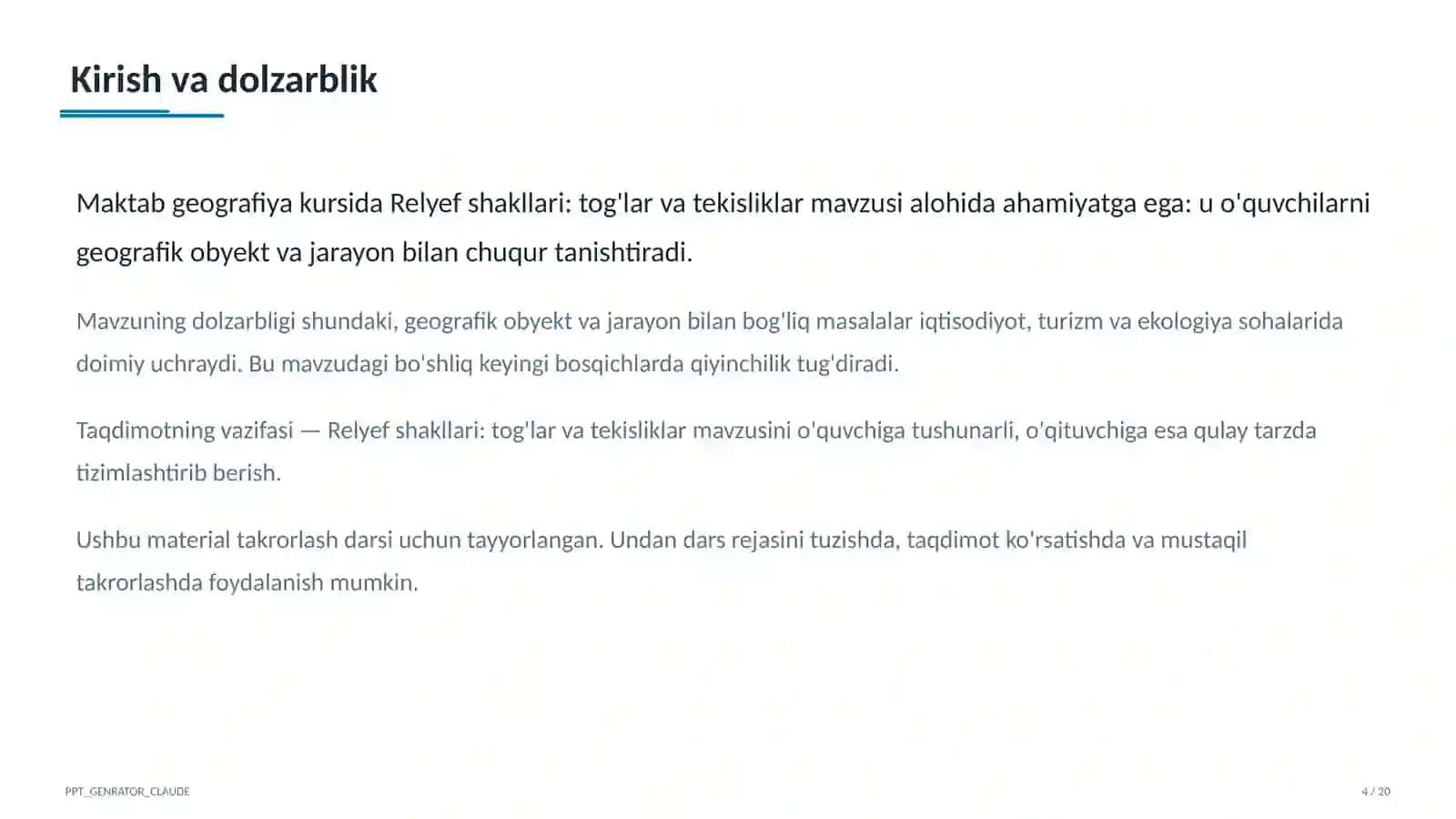 Relyef shakllari: tog'lar va tekisliklar (5-sinf) 4