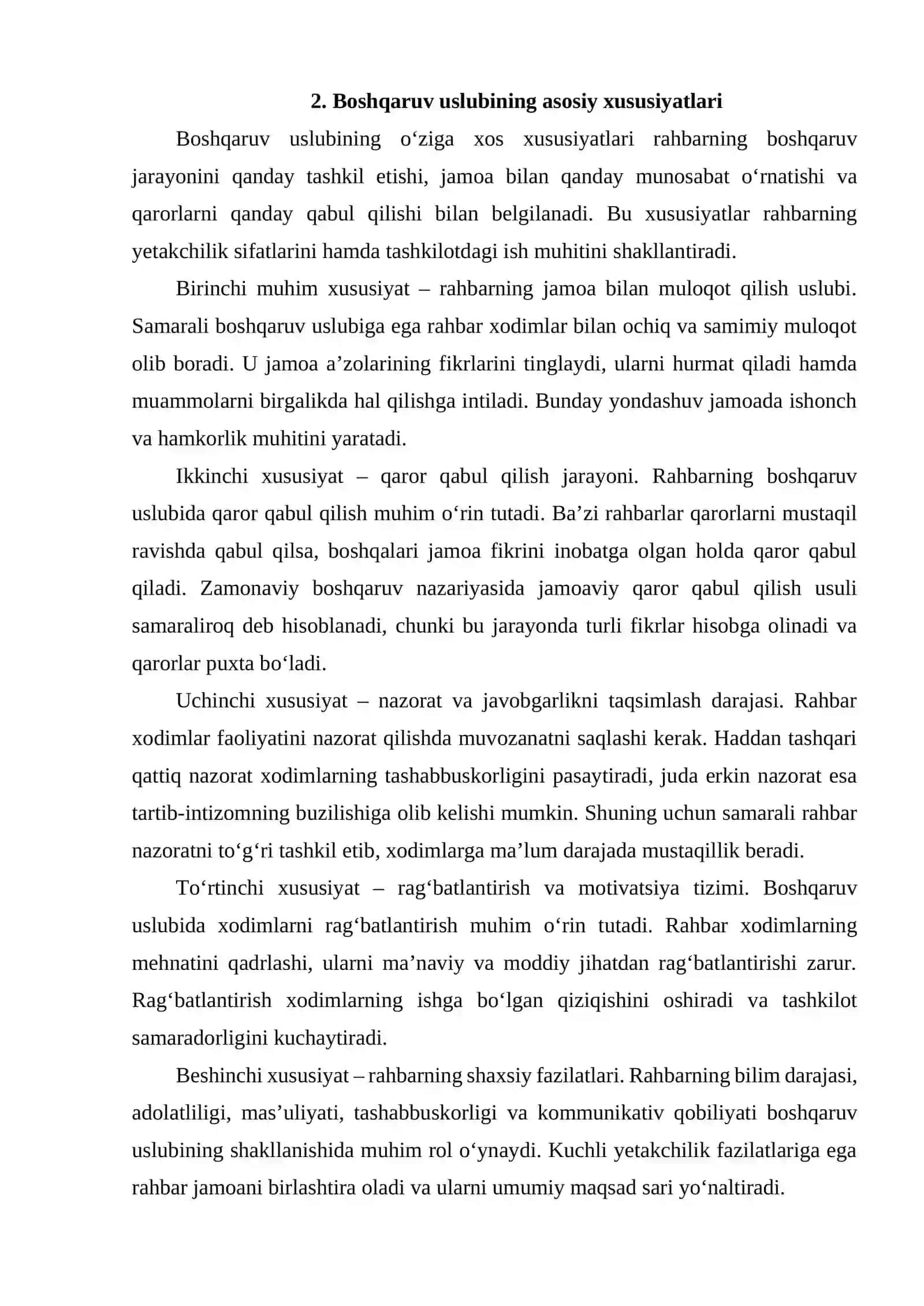 BOSHQARUV USLUBINING O'ZIGA XOS XUSUSIYATLARI 4