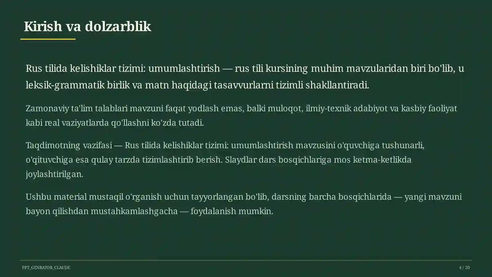 Rus tilida kelishiklar tizimi: umumlashtirish (6-sinf) 4