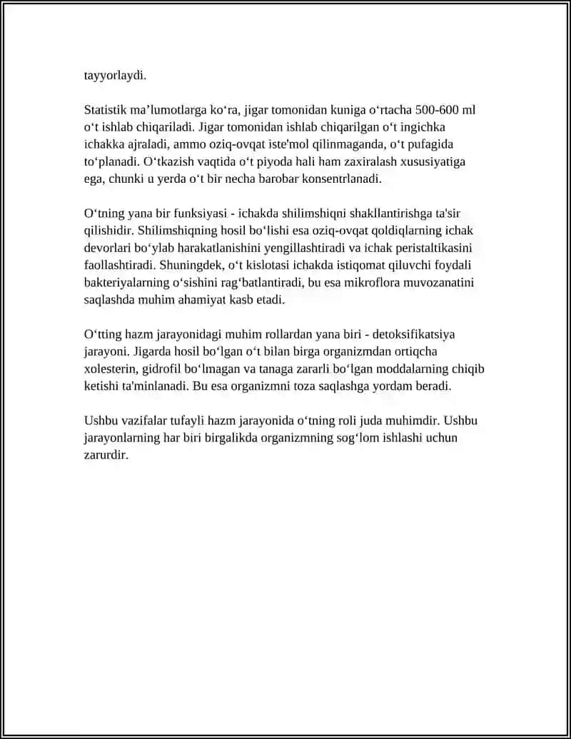 REFERAT Mavzu: O'TNING HAZM JARAYONLARIDAGI ISHTIROKI 4