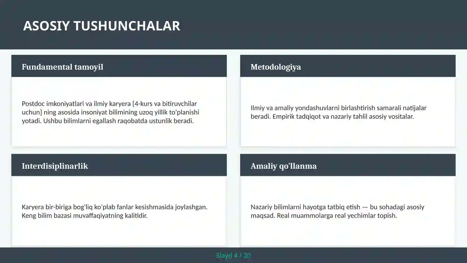 Postdoc imkoniyatlari va ilmiy karyera [4-kurs va bitiruvchilar uchun] 4