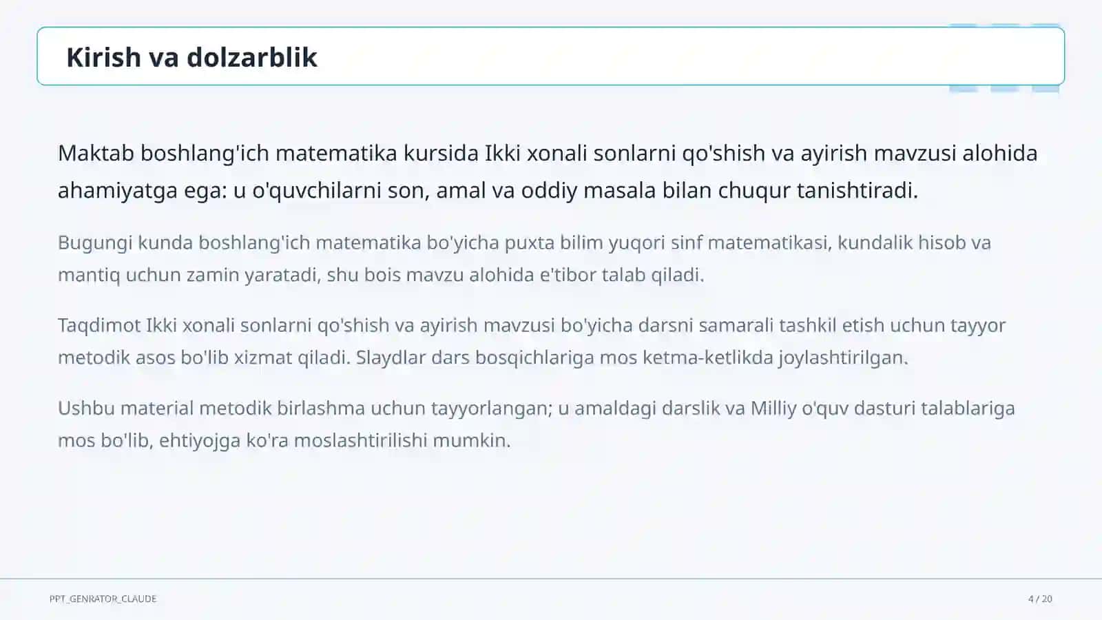 Ikki xonali sonlarni qo'shish va ayirish (2-sinf) 4