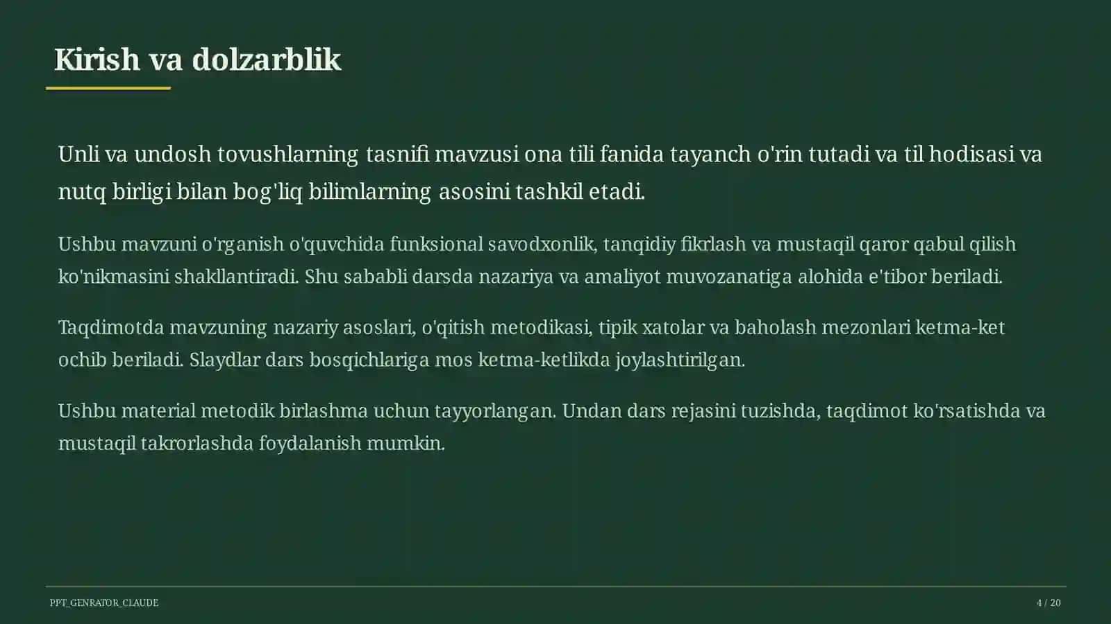 Unli va undosh tovushlarning tasnifi (5-sinf) 4