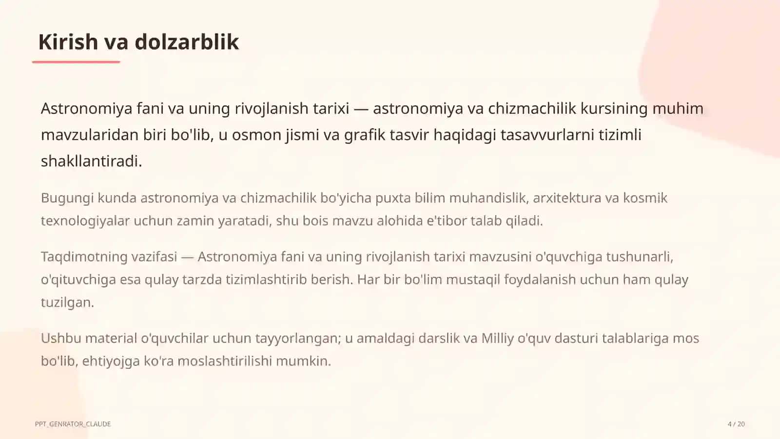 Astronomiya fani va uning rivojlanish tarixi (10-sinf) 4