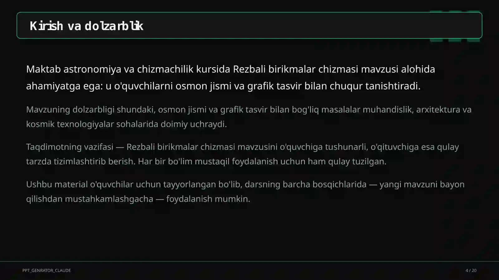Rezbali birikmalar chizmasi (9-sinf) 4