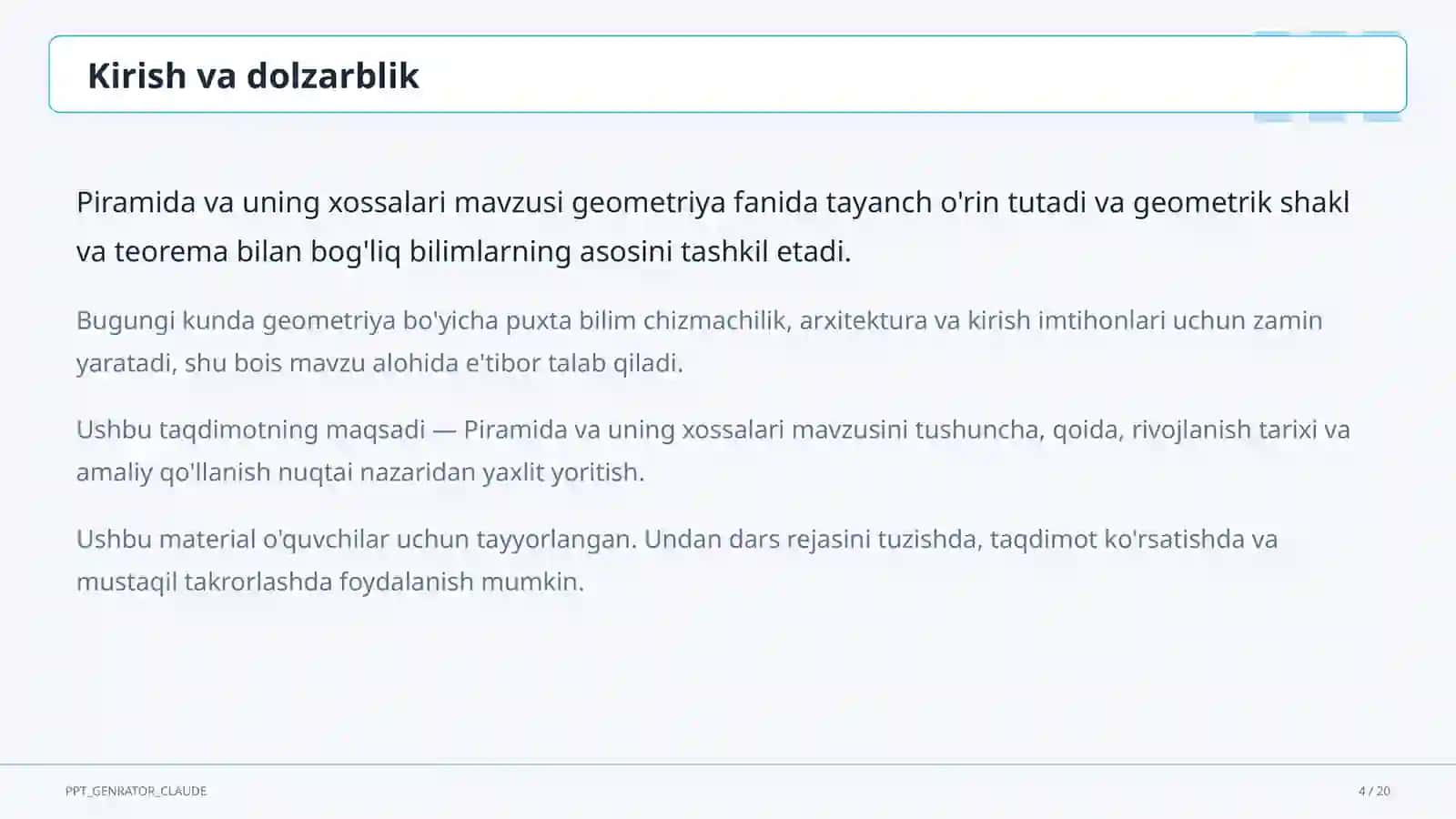 Piramida va uning xossalari (10-sinf) 4