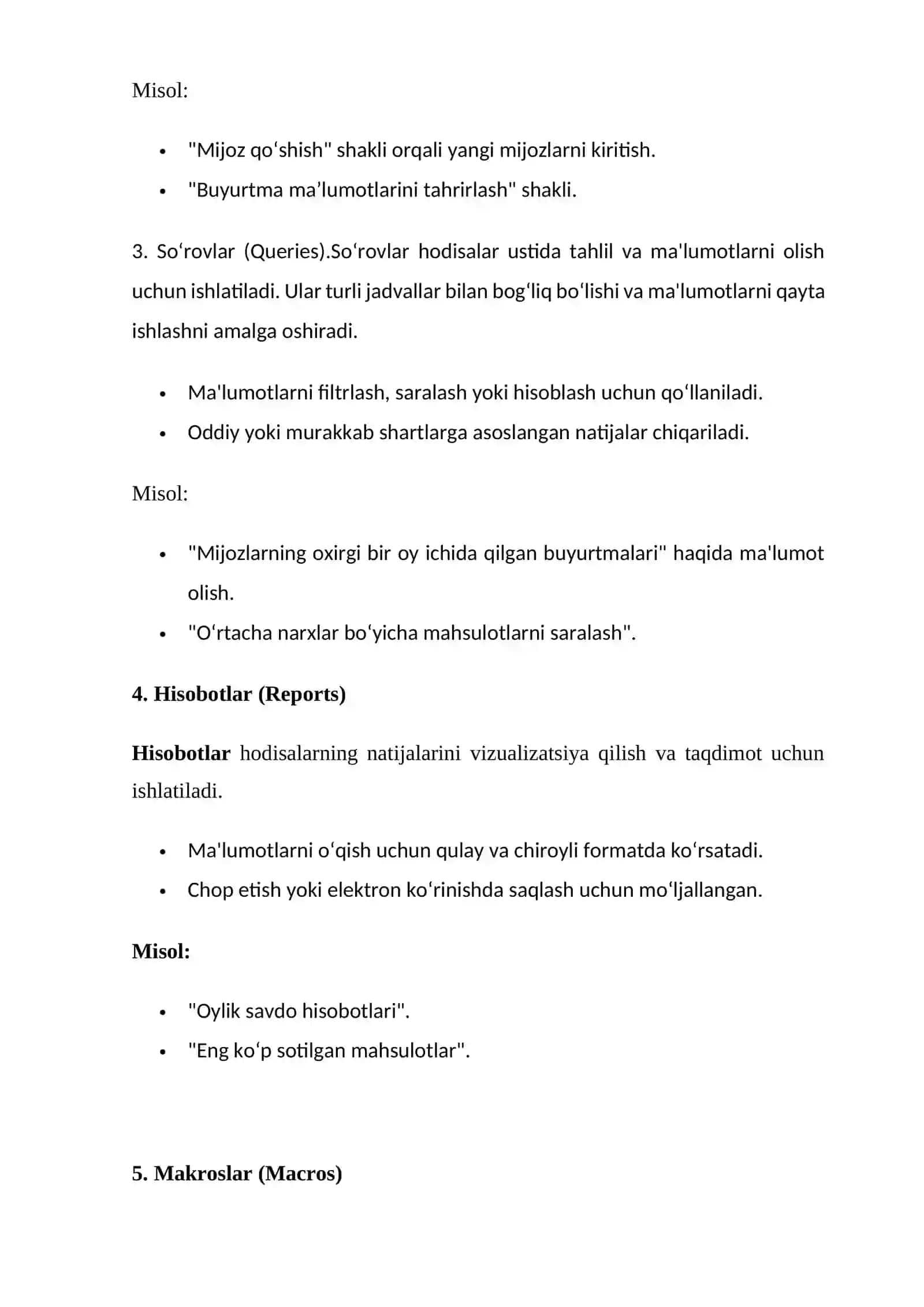 Accessdagi hodisalar turlari va uning boshqarilishi 4