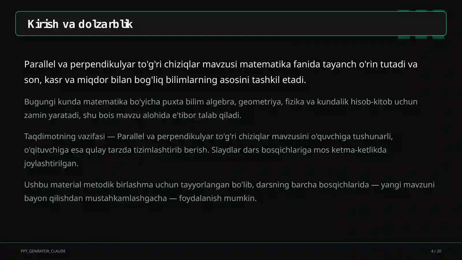 Parallel va perpendikulyar to'g'ri chiziqlar (6-sinf) 4