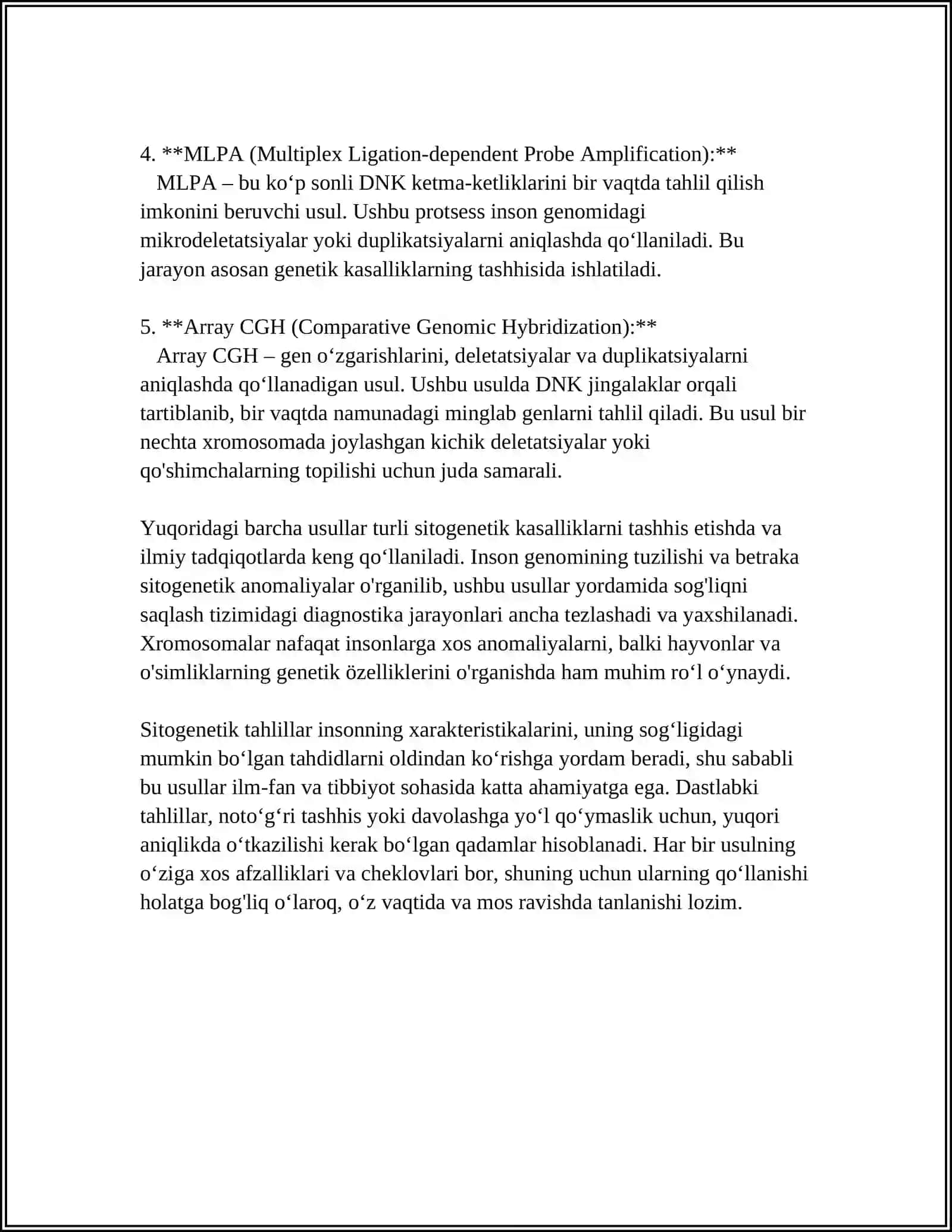 ODAM GENETIKASINI OʻRGANISH USULLARI: SITOGENETIK, DERMATOGLIFIKA, BIOKIMYOVIY. PERNATAL DIAGNOSTIKA 4