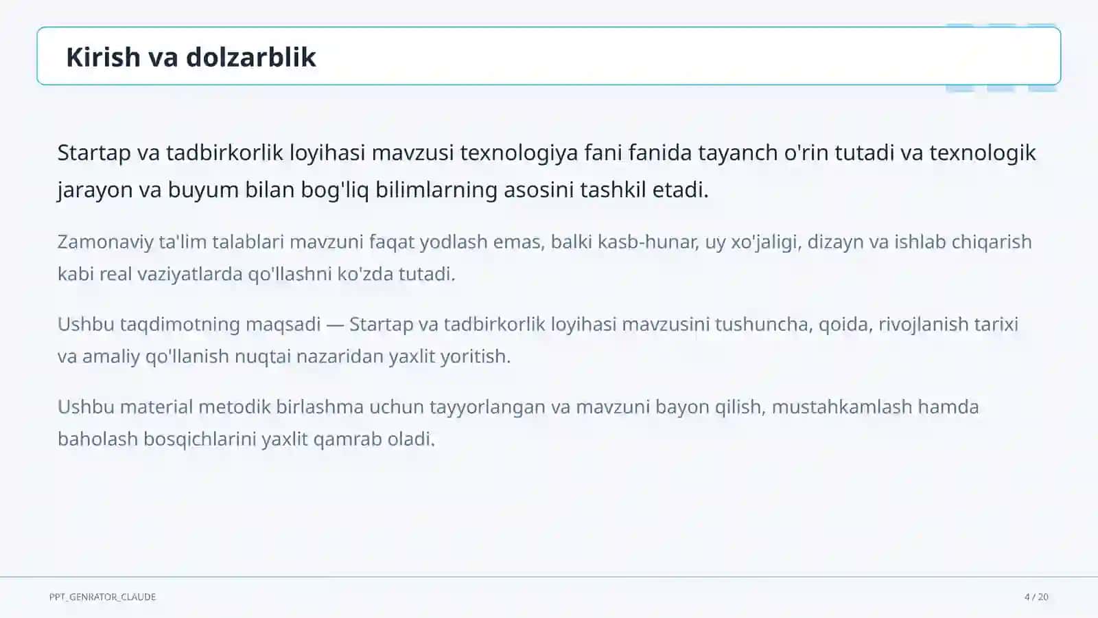 Startap va tadbirkorlik loyihasi (11-sinf) 4