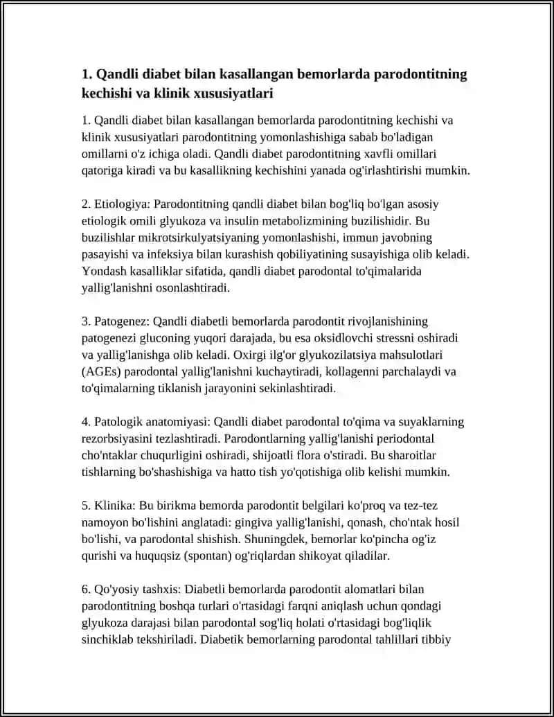 YONDOSH KASALLIKLARI BOR BEMORLARDA PARODONTITNING KECHISH XARAKTERI. ETIOLOGIYASI, PATOGENEZI, PATOLOGIK ANATOMIYASI, KLINIKASI, QIYOSIY TASHXISI. DAVOLASH TAKTIKASI 4