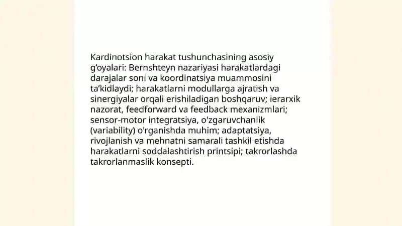 Kardinotsion harakat tushunchasi. (P.A.Bernshteyn) Harakatlarni rivojlanishi 4