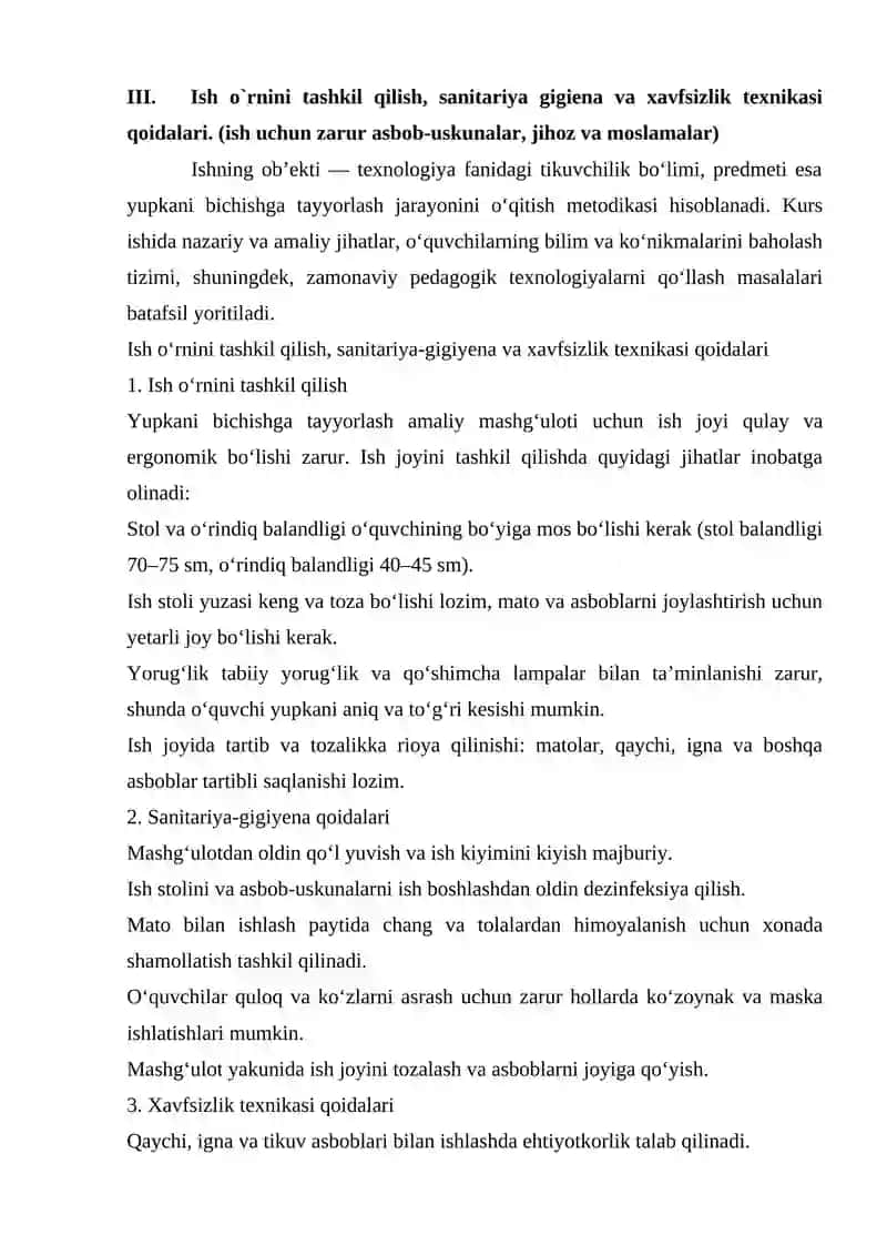 Yupkani bichishga tayyorlash texnologiyasi 4