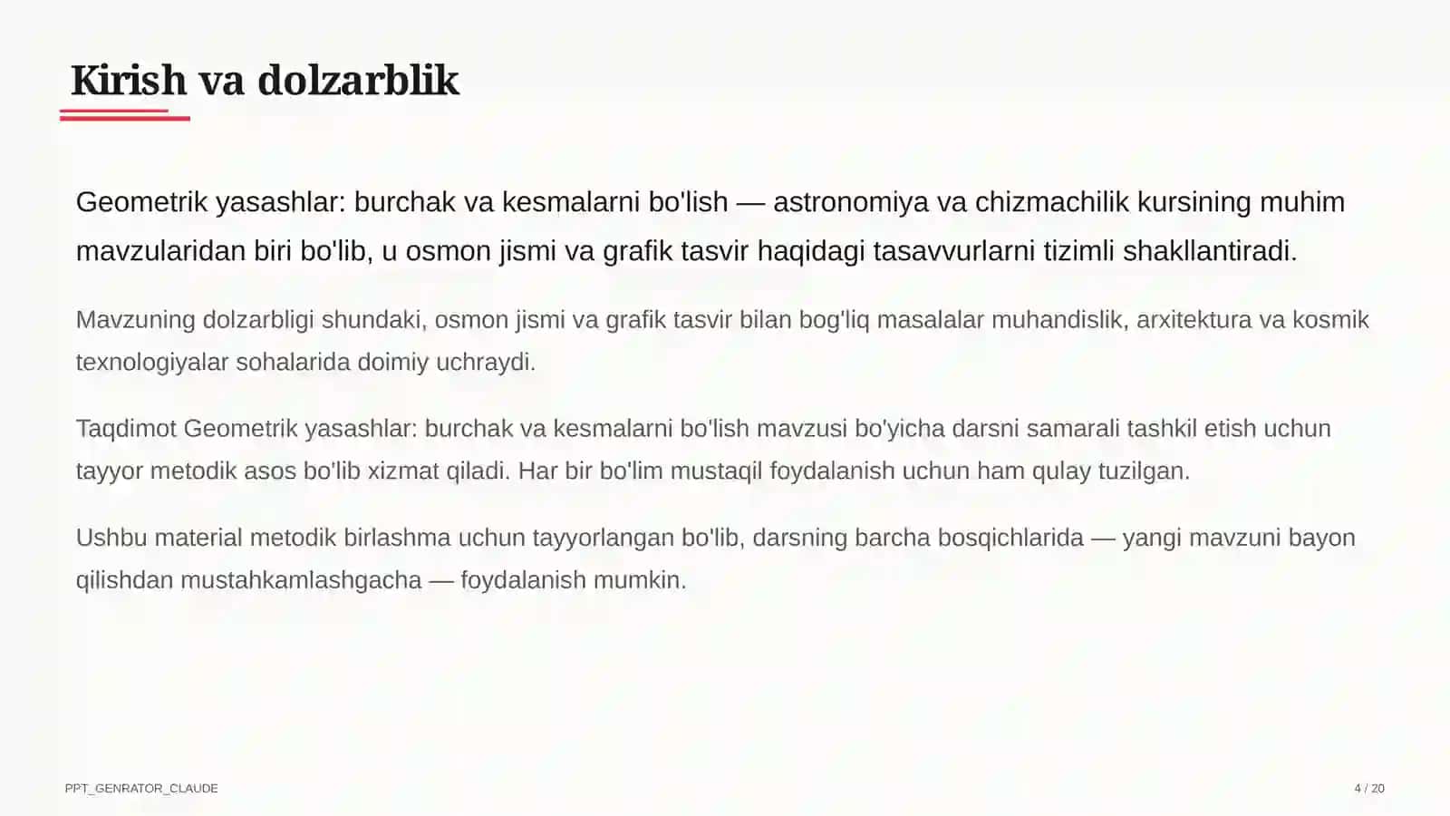 Geometrik yasashlar: burchak va kesmalarni bo'lish (8-sinf) 4