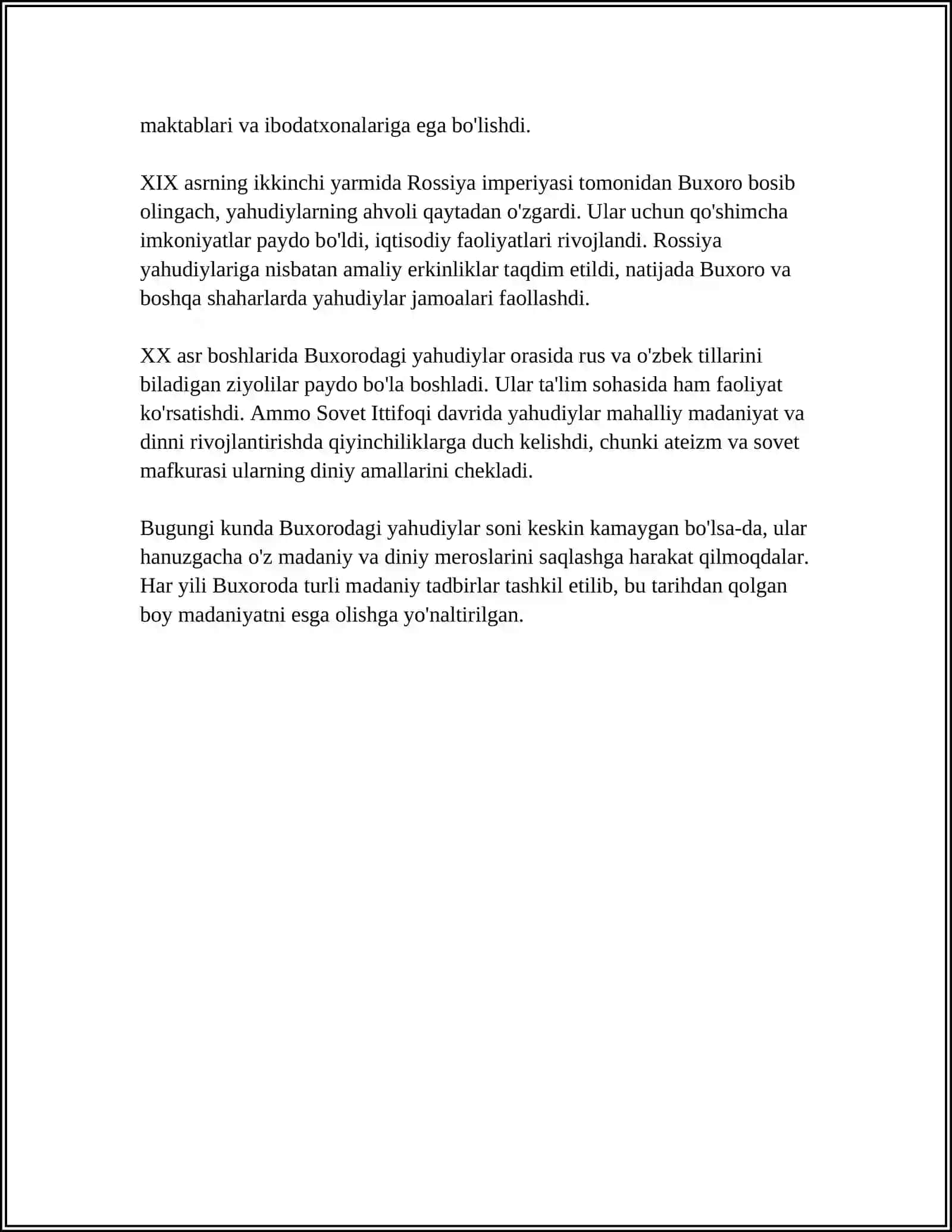 BUXORO SHAHRIDAGI YAHUDIYLAR SINAGOGASI HAMDA ULARNING AN’ANALARI BILAN TANISHISH (XVI ASR) 4