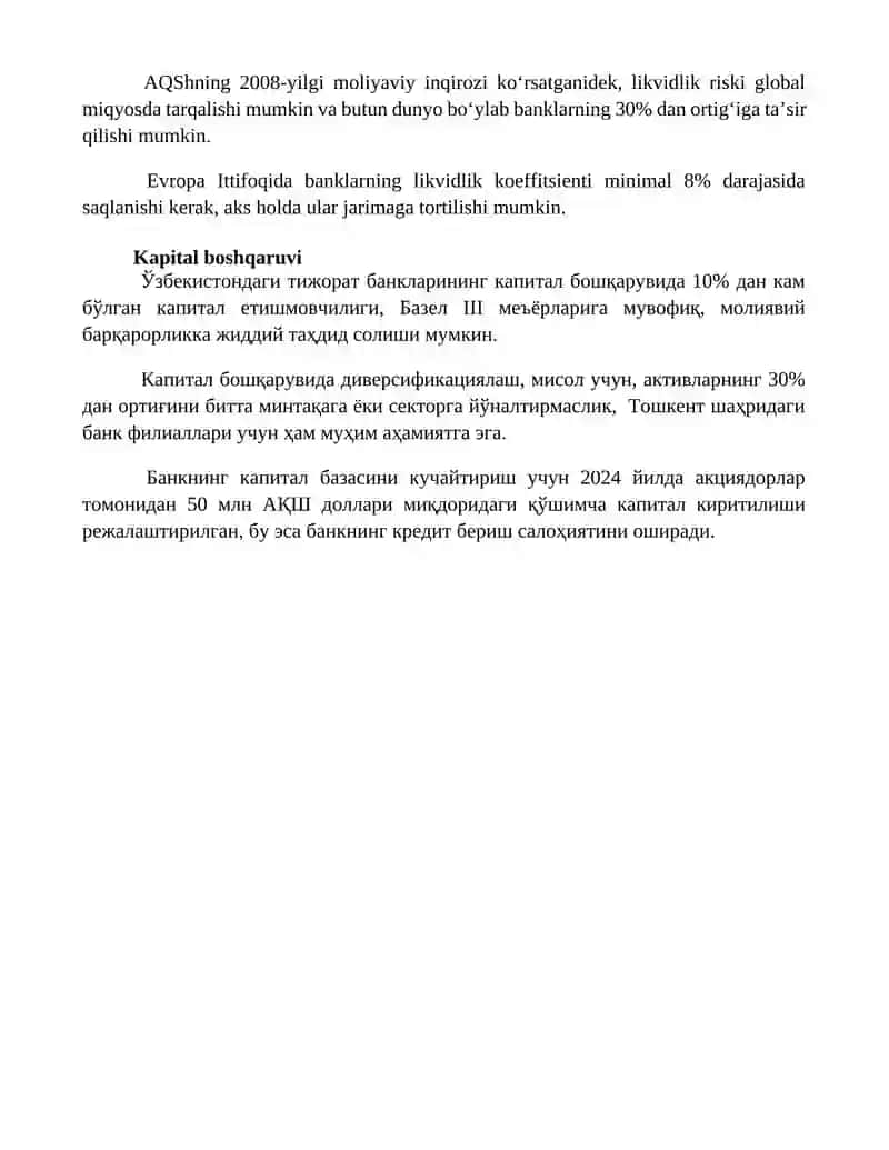 Tijorat banklari risklari va ularni boshqarish usullari 4