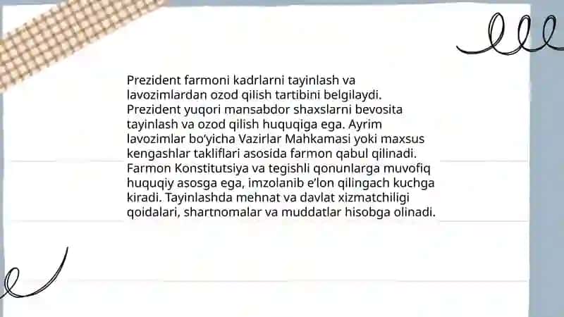 Prezident Qaror, Farmon va Farmoyishlari 4