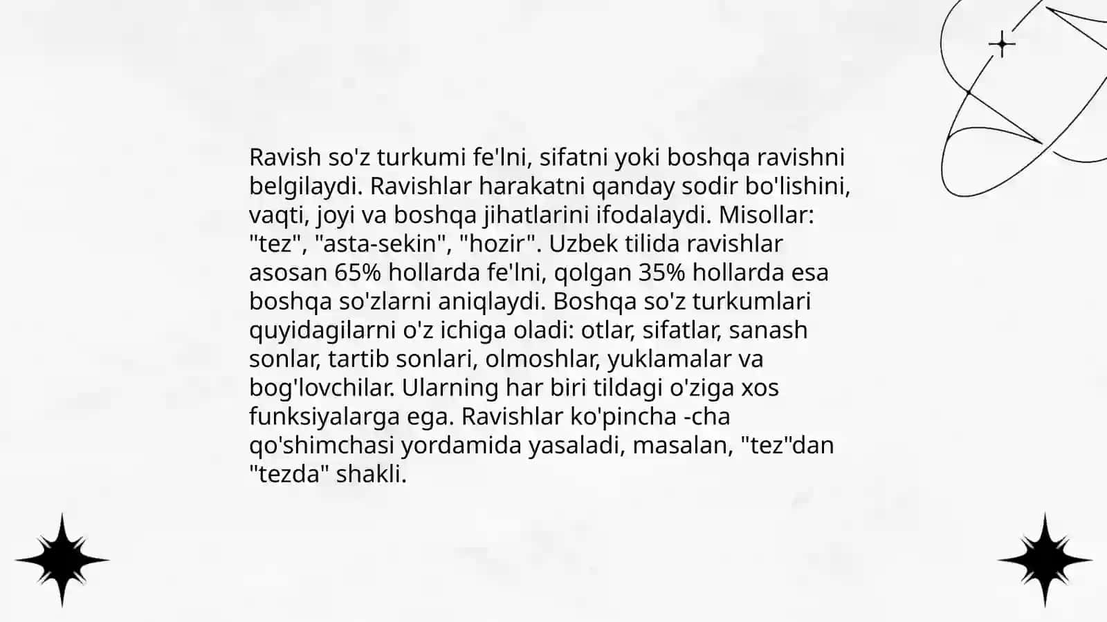 Ravish so'z turkumi,uning leksik-grammatik xususiyatlari 4