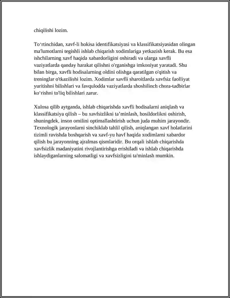 Ishlab chiqarishda xavfli hodisalarni aniqlash va klassifikatsiya qilish 4