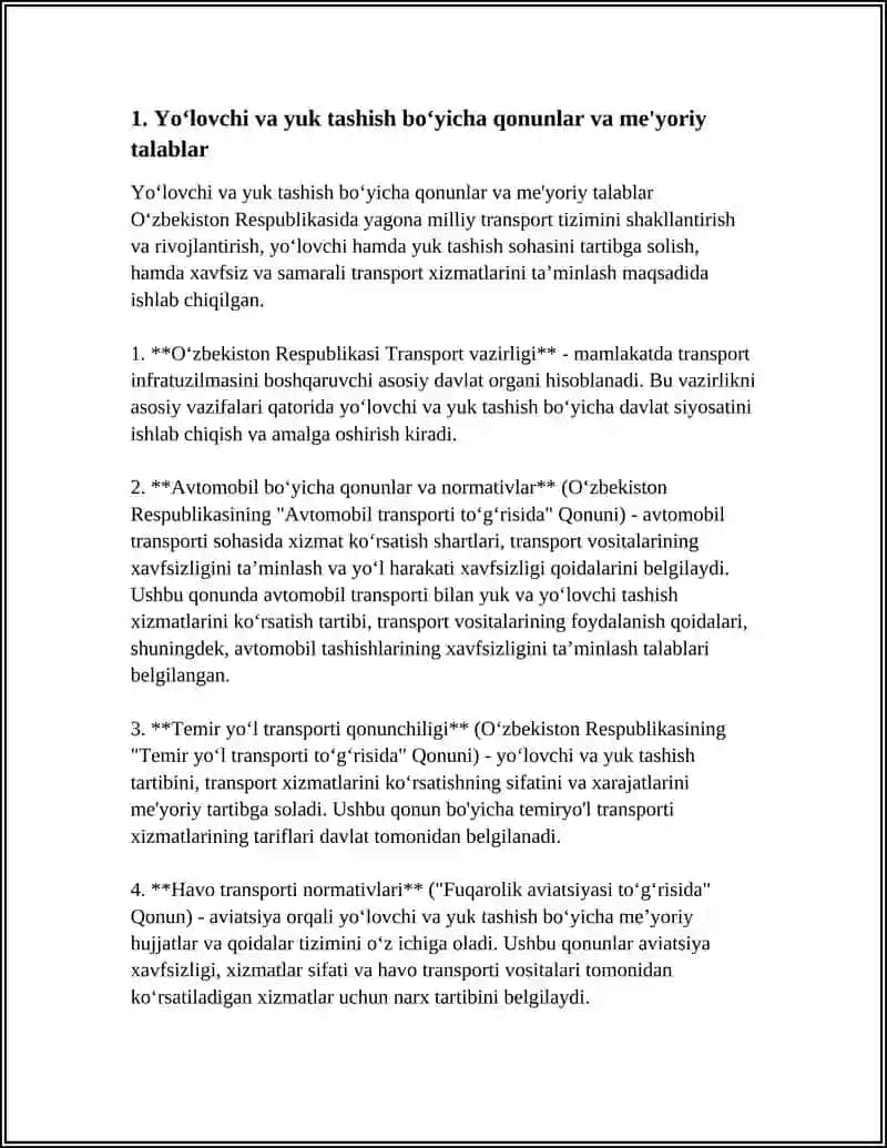 YOʻLOVCHILAR VA YUK TASHISHDA XAVFSIZLIK TAMOYILLARI 4