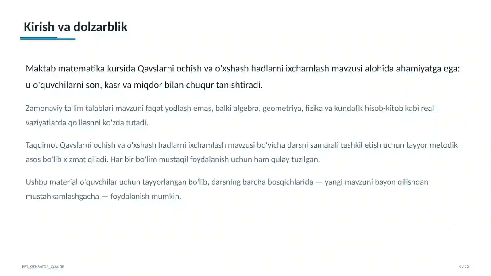 Qavslarni ochish va o'xshash hadlarni ixchamlash (6-sinf) 4