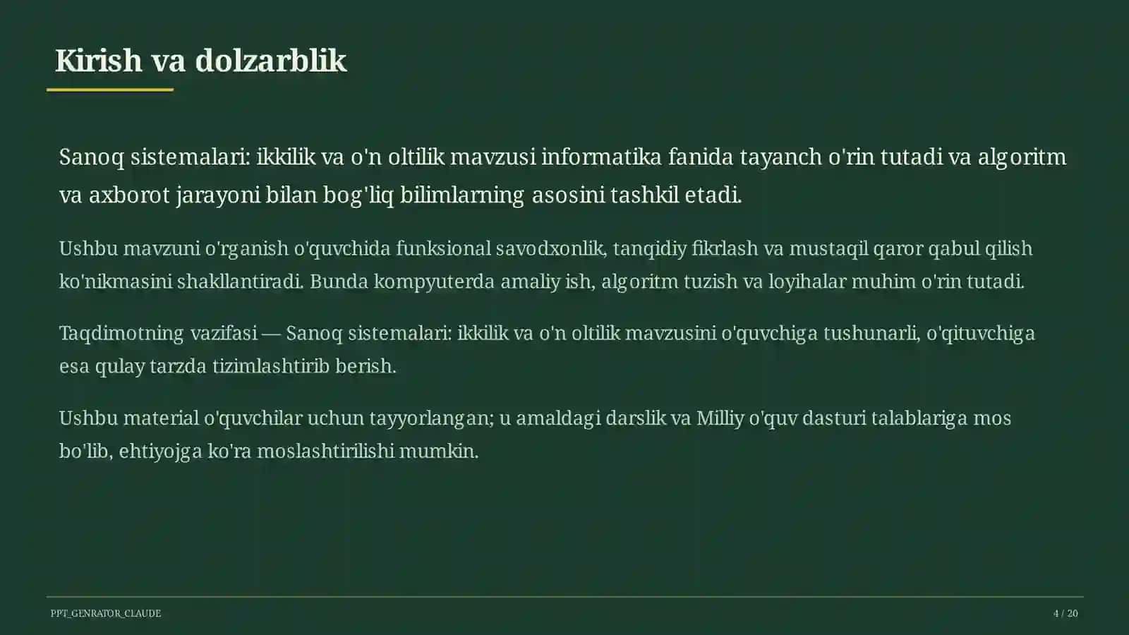Sanoq sistemalari: ikkilik va o'n oltilik (7-sinf) 4