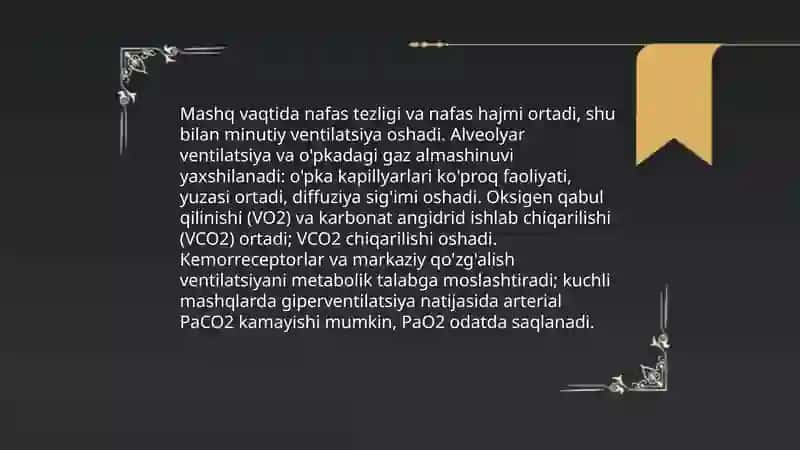 Organizmda jismoniy mashqlar paytida yuzaga keladigan fiziologik holatlarga tavsif 4