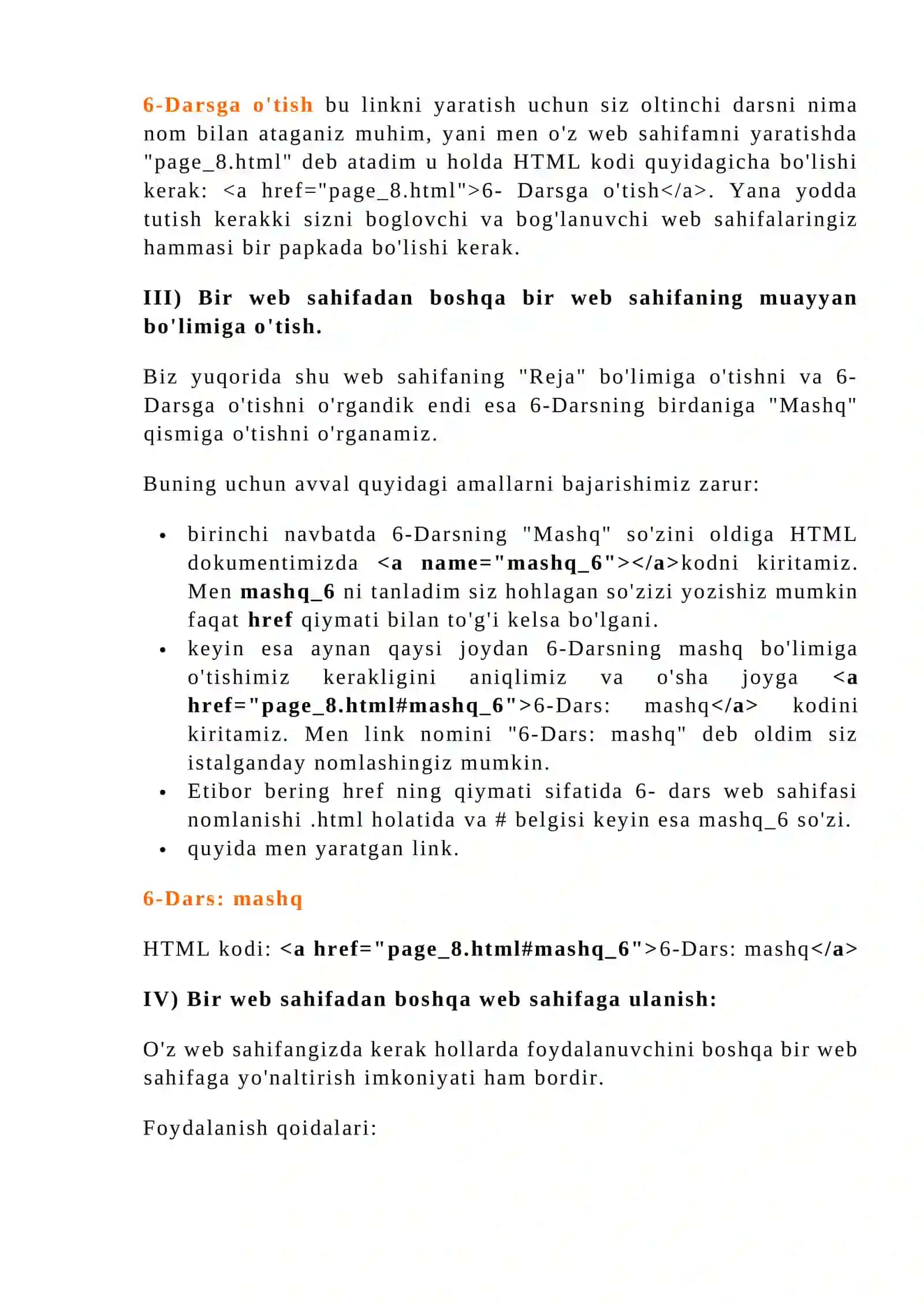 HTML tilida gipermatn joylashtirish teglari 4