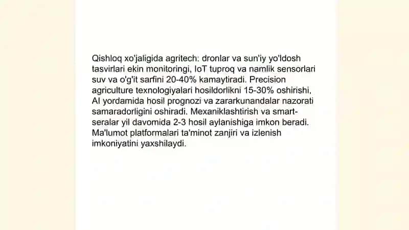 Iqtisodiy sektorlarda yangi texnologiyalarni tadbiq etish va bu jarayonning sektorlar rivojlanishiga ta'siri 4