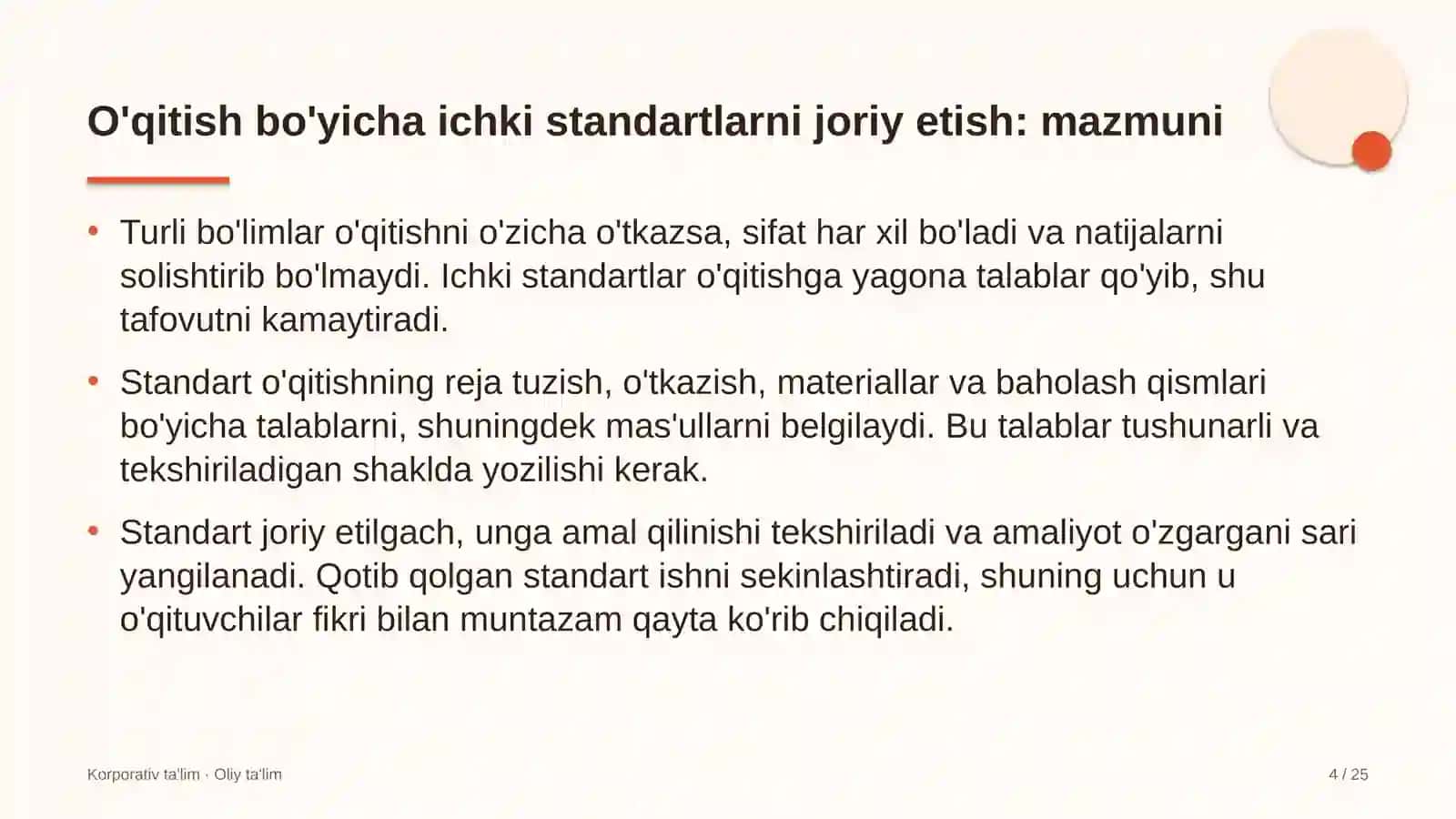 Dukkakli ekinlar yetishtirishda o'qitish sohasidagi ichki standartlarni joriy etish 4