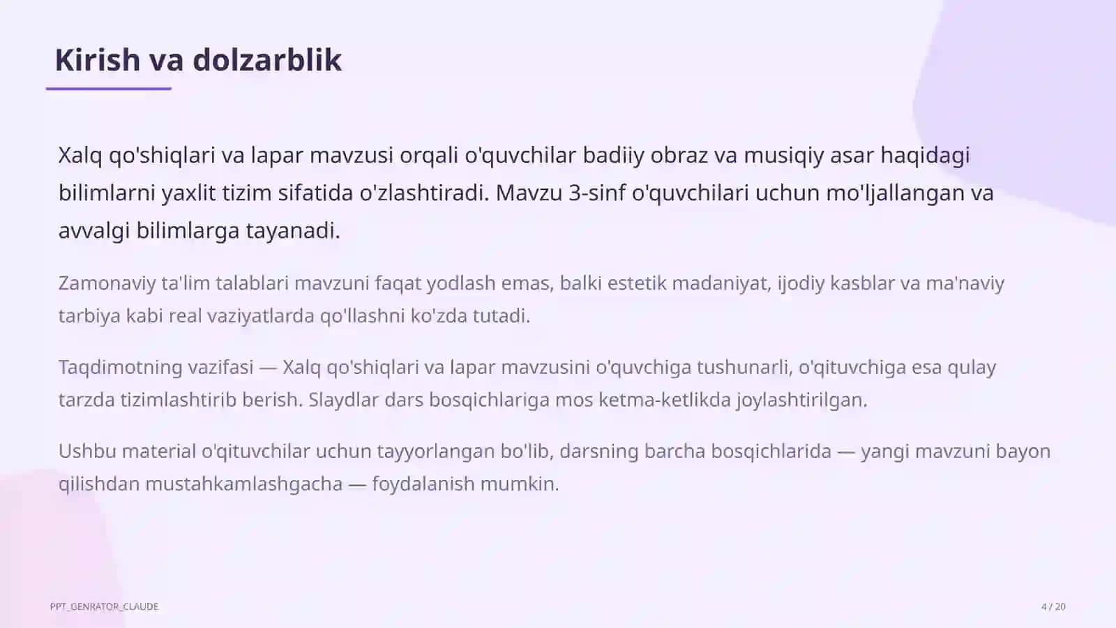 Tasviriy san'at va musiqa (1– 7) - o'qituvchilar uchun 4