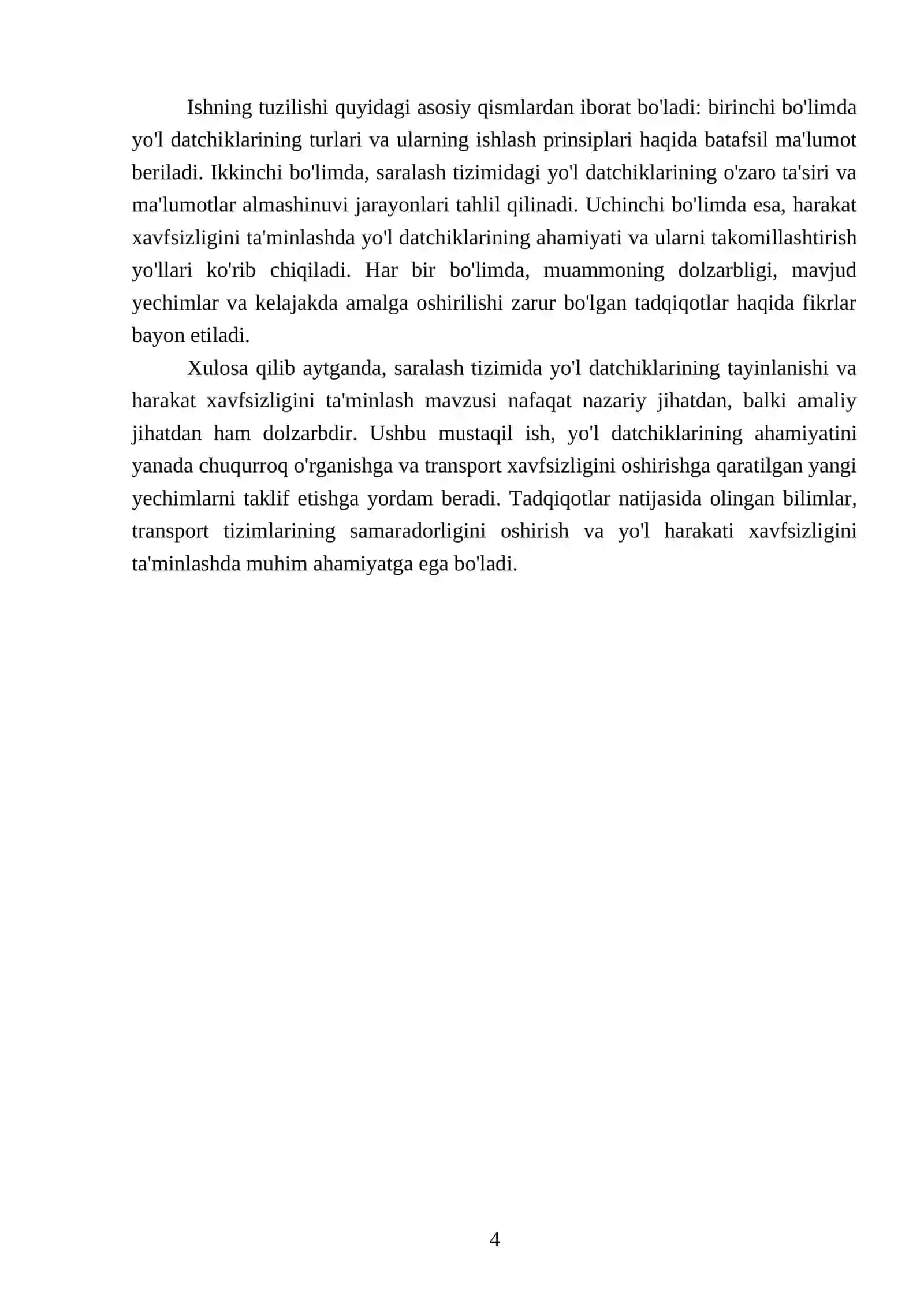 Saralash tizimida yoʻl datchiklarining tayinlanishi va harakat xavfsizligini taʼminlash 4