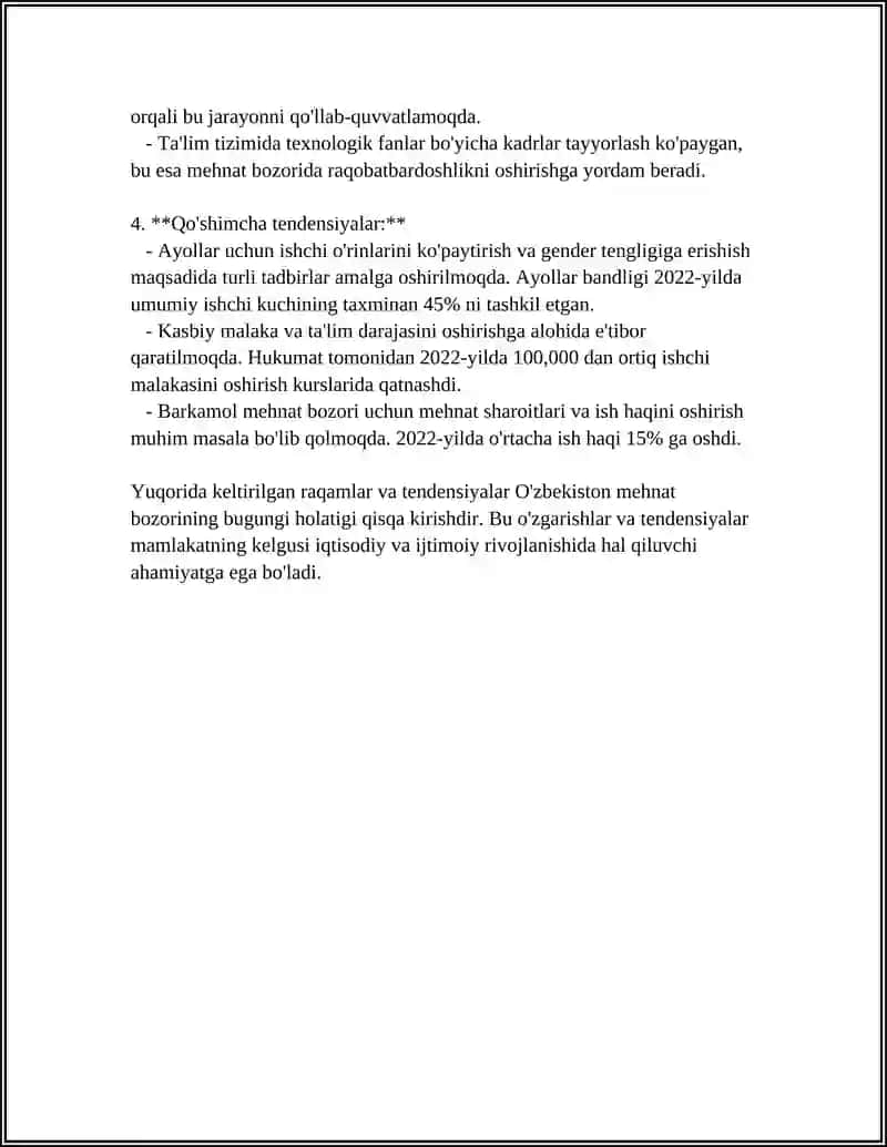 REFERAT Mavzu: MEHNAT BOZORIGA KIRIB BORISH 4