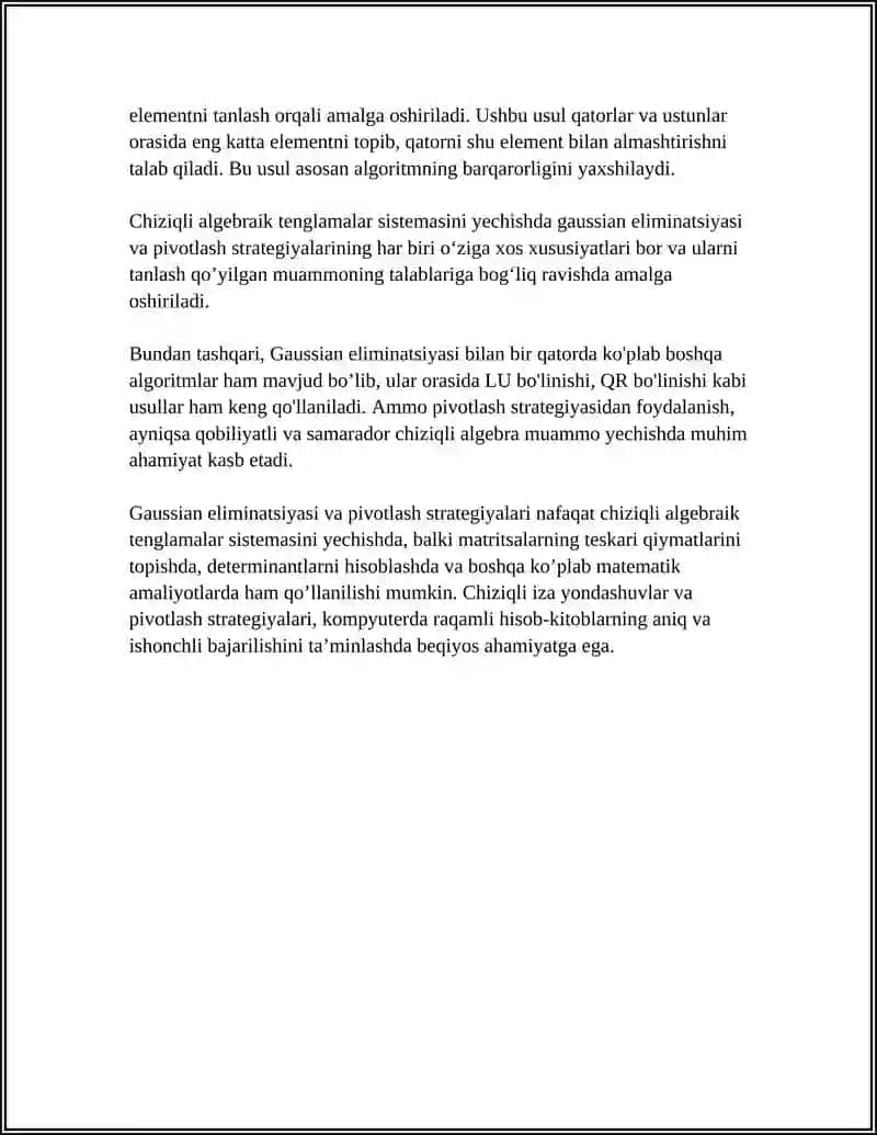CHIZIQLI ALGEBRAIK TENGLAMALAR SISTEMASINI TAQRIBIY YECHISH 4