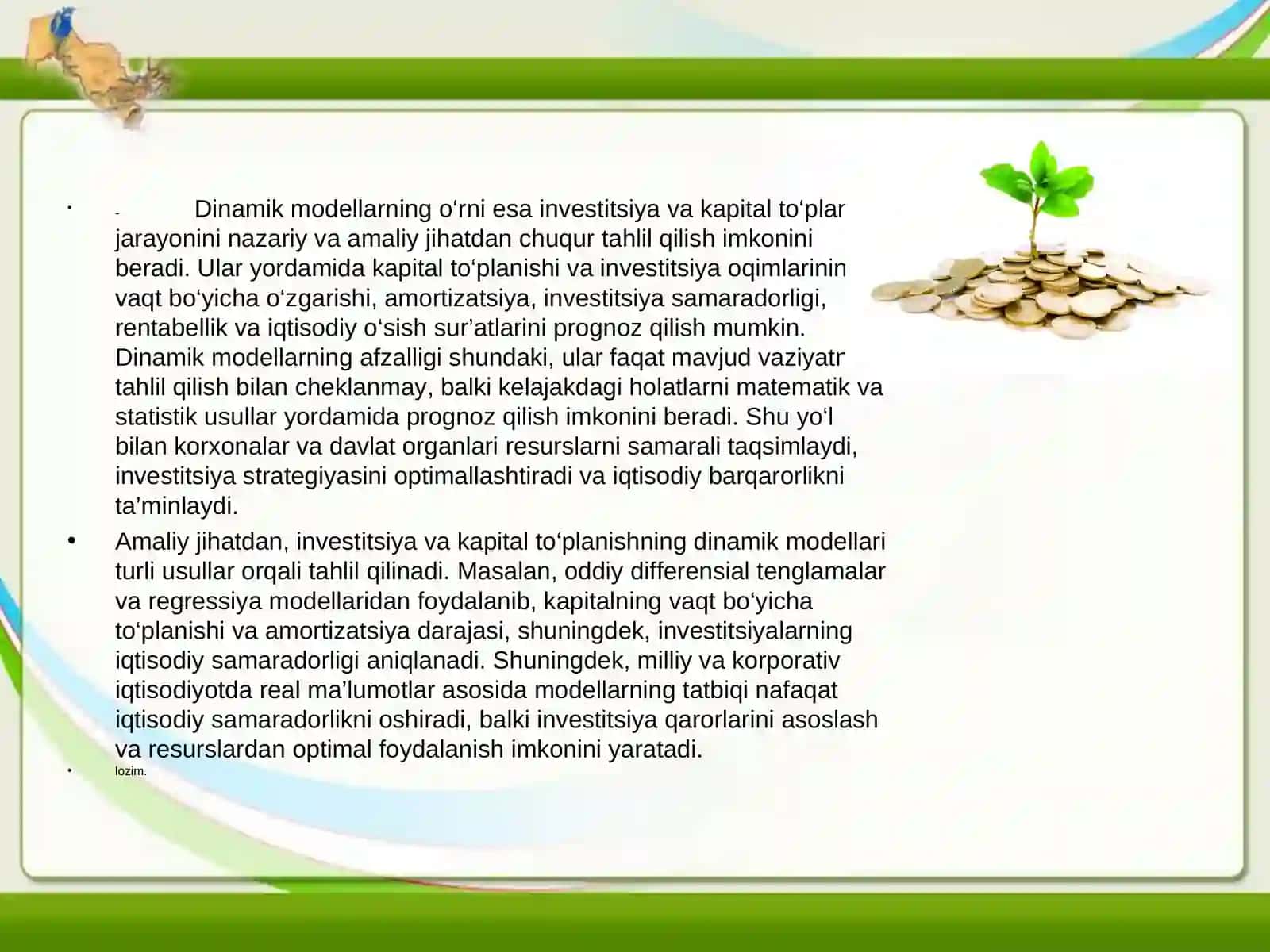 Investitsiya va kapital toʻplanishining dinamik modellari 4