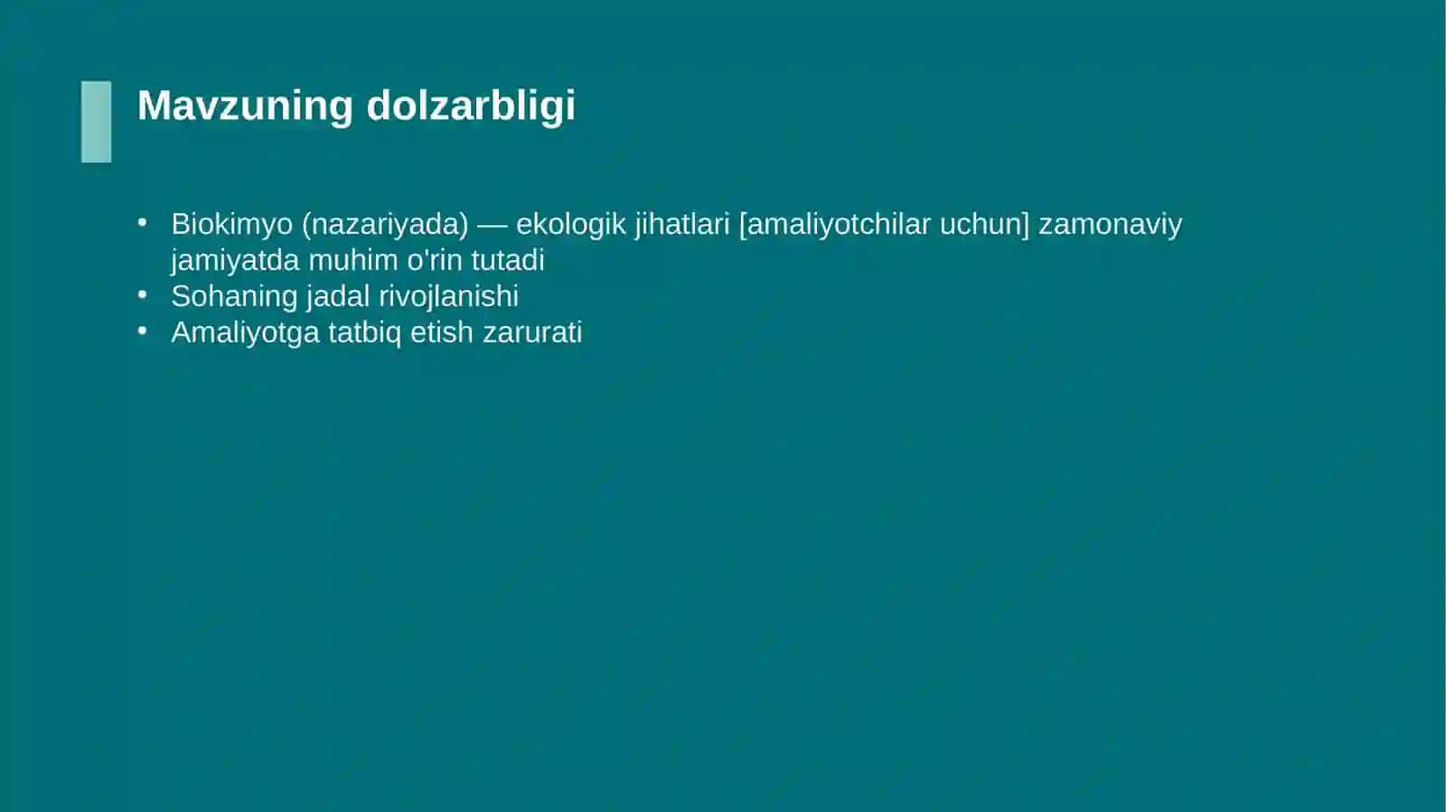 Biokimyo (nazariyada) — ekologik jihatlari [amaliyotchilar uchun] 4