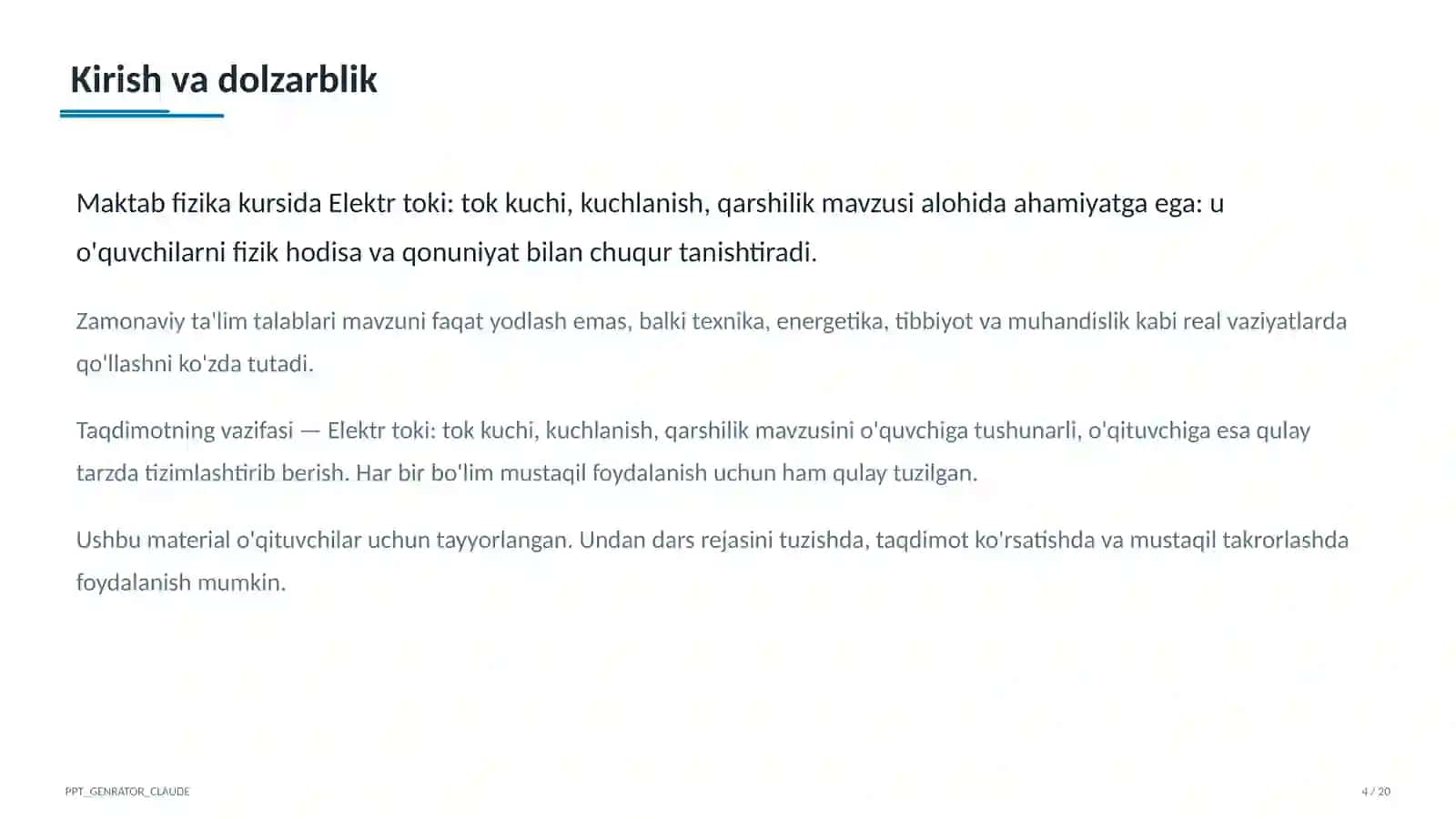 Elektr toki: tok kuchi, kuchlanish, qarshilik (8-sinf) 4