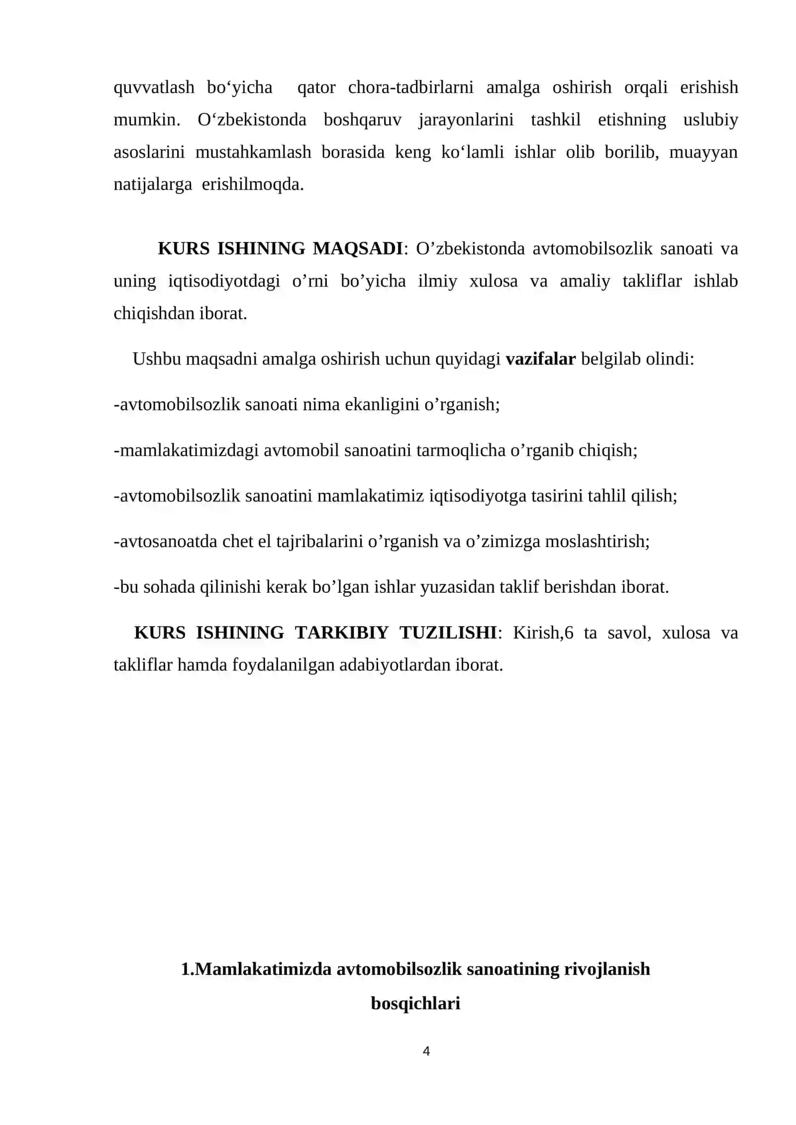 O’zbekistonda avtomobilsozlik sanoati va uning iqtisodiyotdagi o’rni. 4