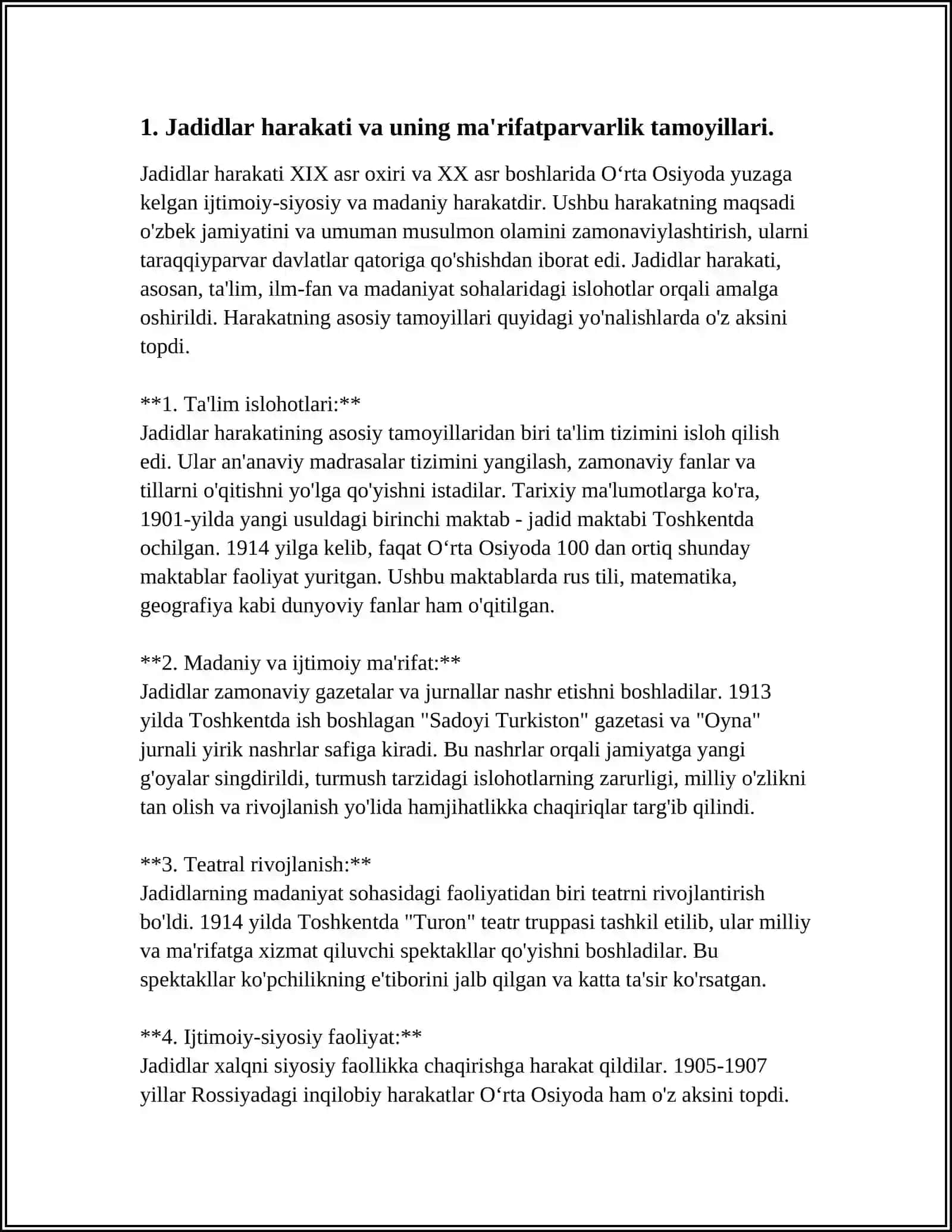 JADID MAʼRIFATPARVARLARINING OʼLKA IJTIMOIY-MADANIY HAYOTIDA TUTGAN OʻRNI (MUNAVVAR QORI, FITRAT, BEHBUDIY, AVLONIY VA BOSHQA) 4