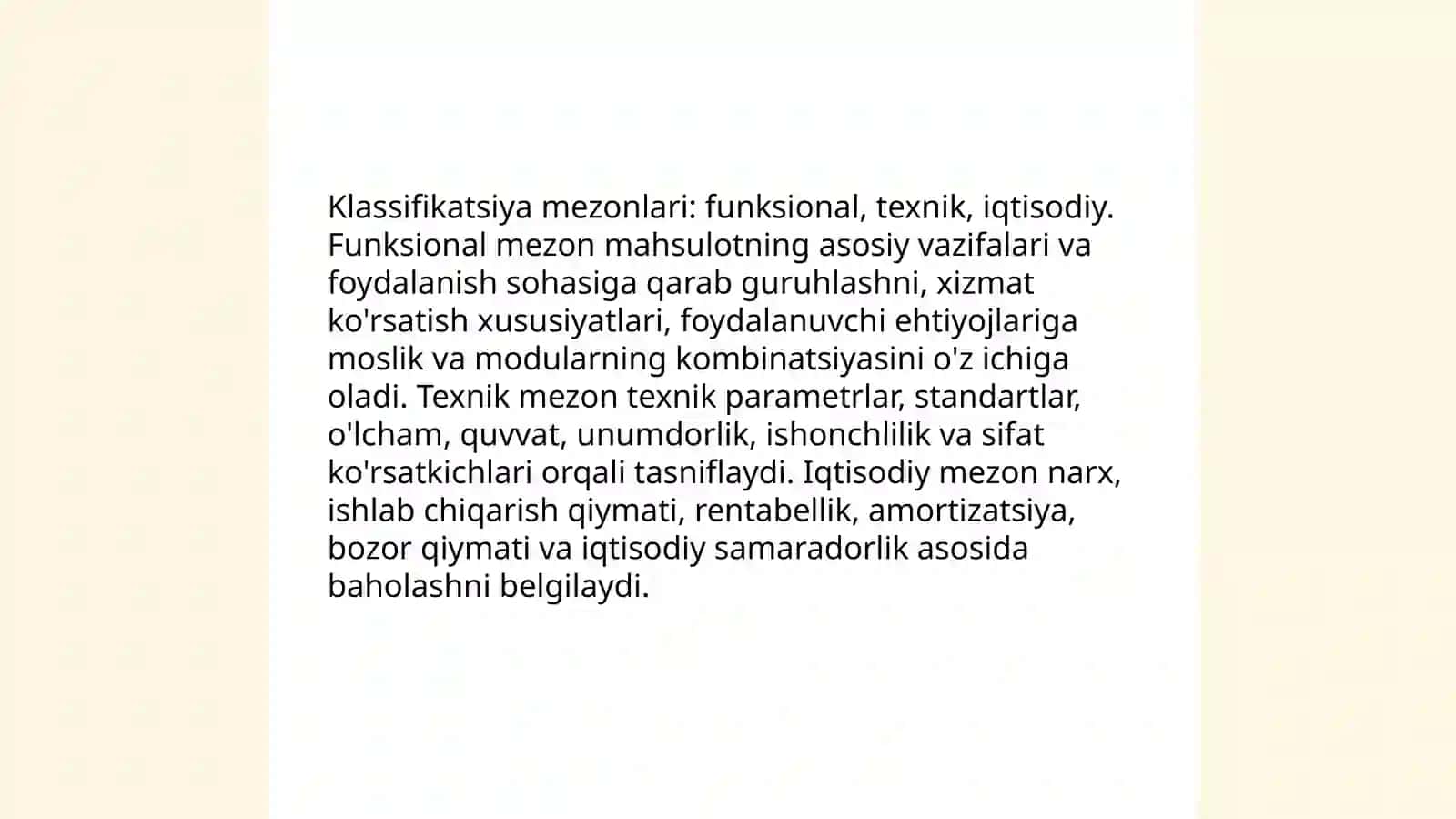 Tayyor maxsulot (ish xizmat)larni turkumlash va baholash mavzusi boyicha taqdimot yaratish 4