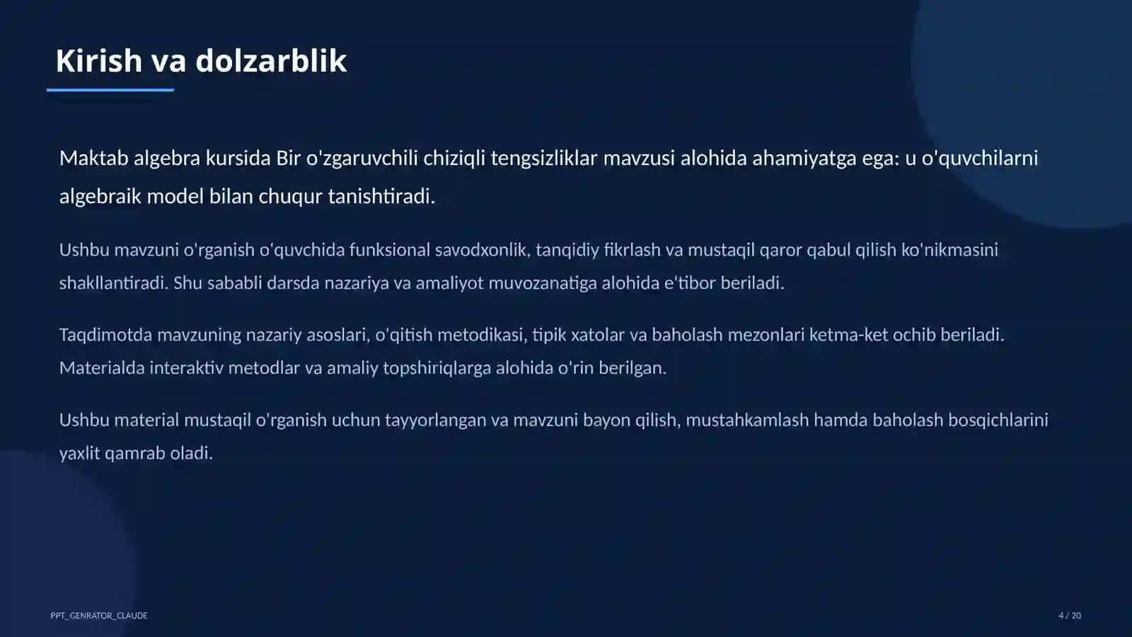 Bir o'zgaruvchili chiziqli tengsizliklar (8-sinf) 4