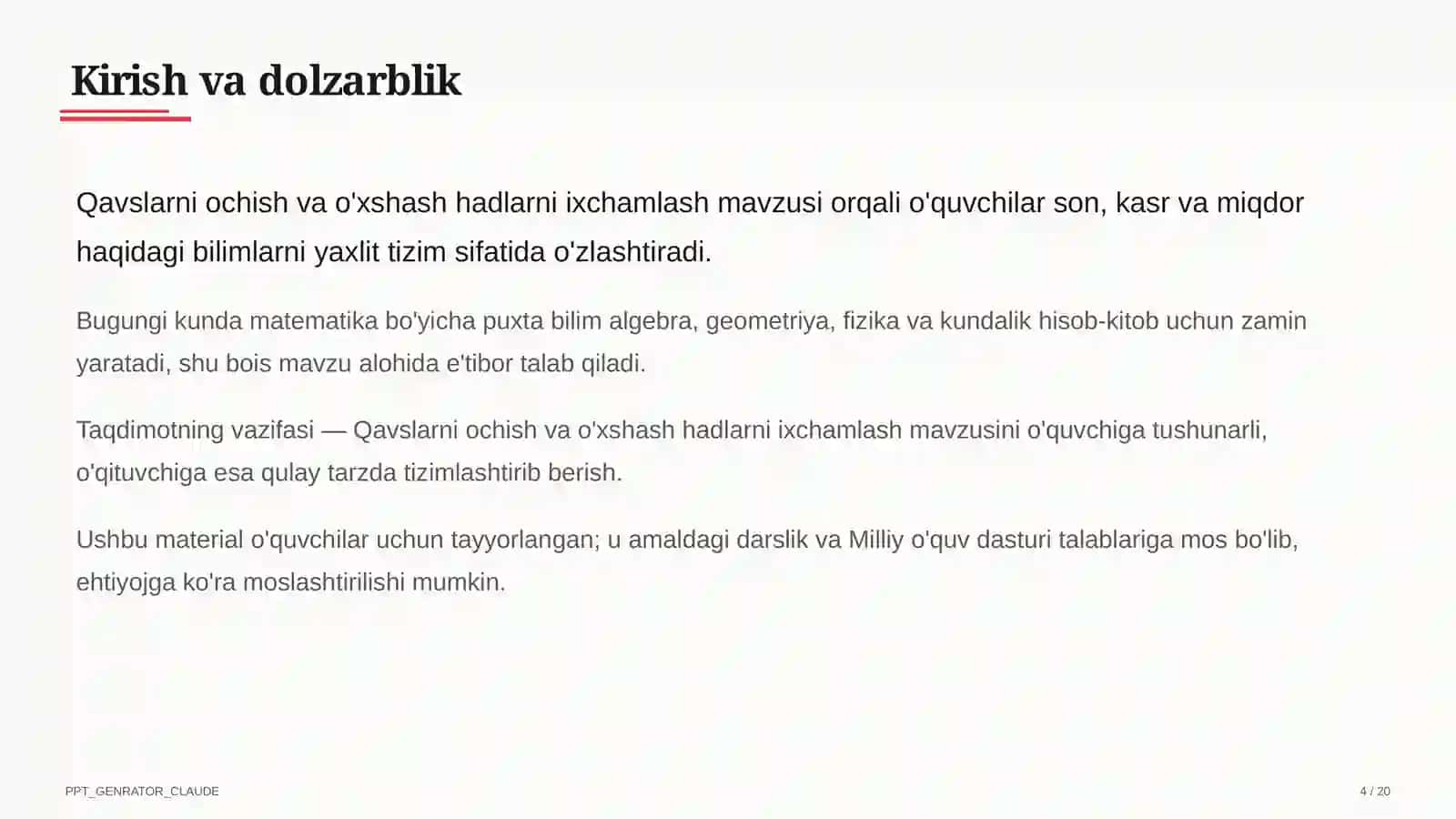 Qavslarni ochish va o'xshash hadlarni ixchamlash (6-sinf) 4
